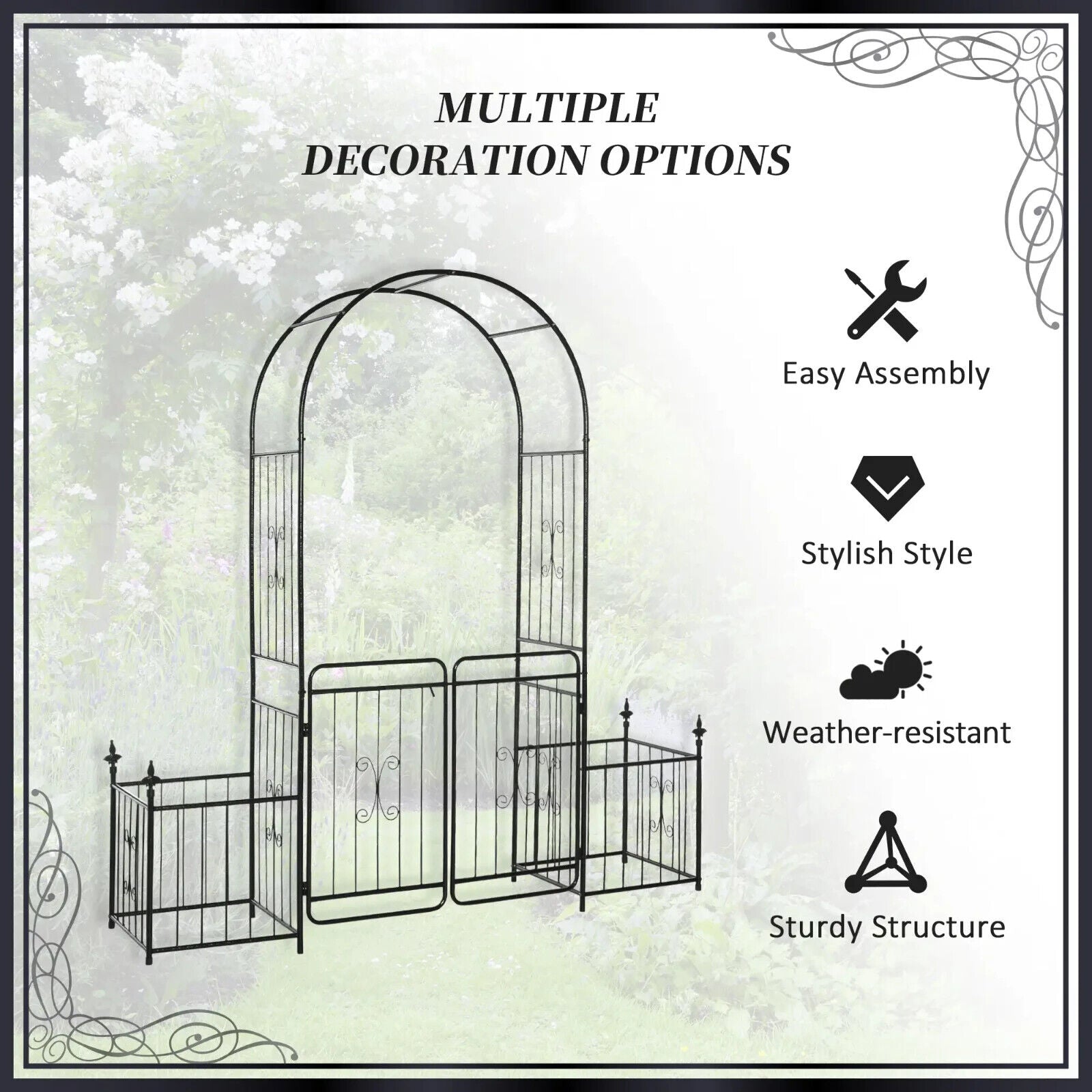 Metal Garden Arbor Arch with Double Doors and Two Planter Baskets Climbing Frame - Home and Garden Furniture Shop - #rustic - furniture#