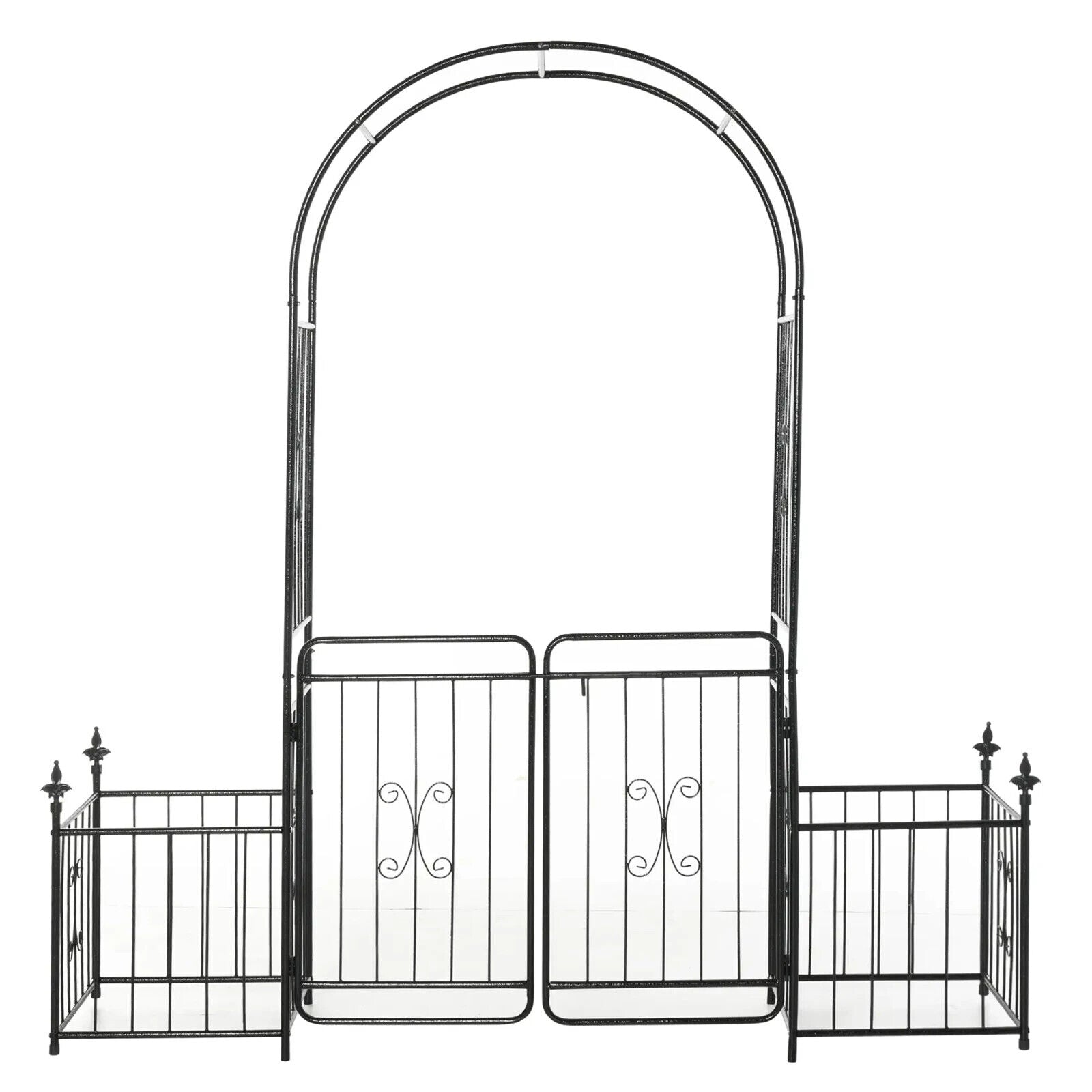 Metal Garden Arbor Arch with Double Doors and Two Planter Baskets Climbing Frame - Home and Garden Furniture Shop - #rustic - furniture#
