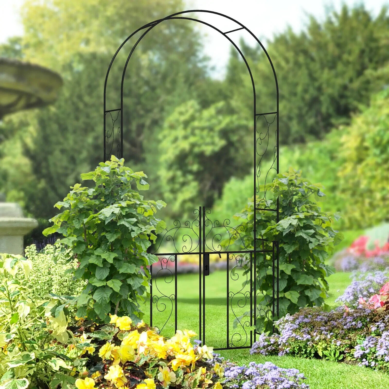 Metal Garden Arch with Double Gate for Climbing Plants Vines & Roses Arbor Frame - Home and Garden Furniture Shop - #rustic - furniture#