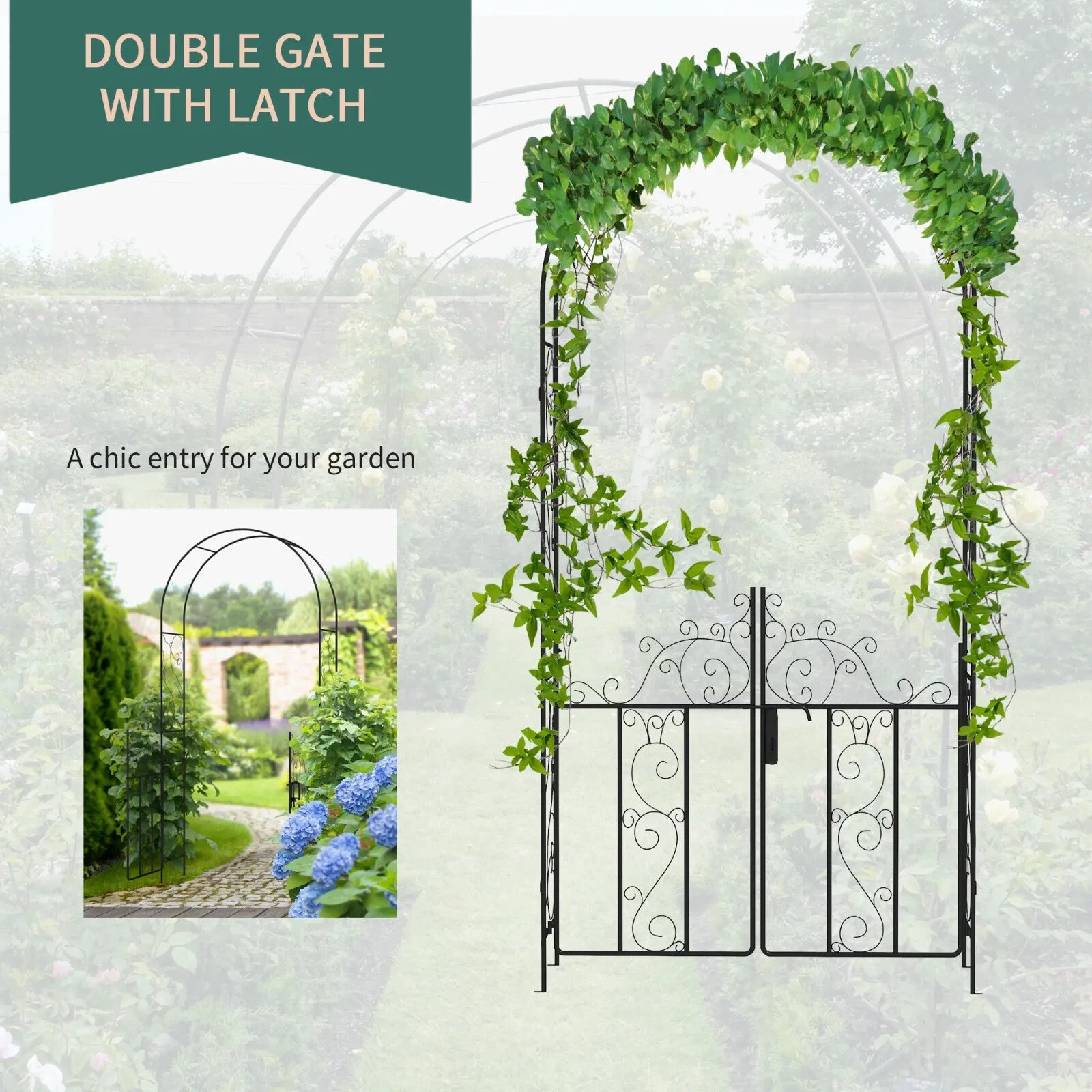 Metal Garden Arch with Double Gate for Climbing Plants Vines & Roses Arbor Frame - Home and Garden Furniture Shop - rustic - furniture