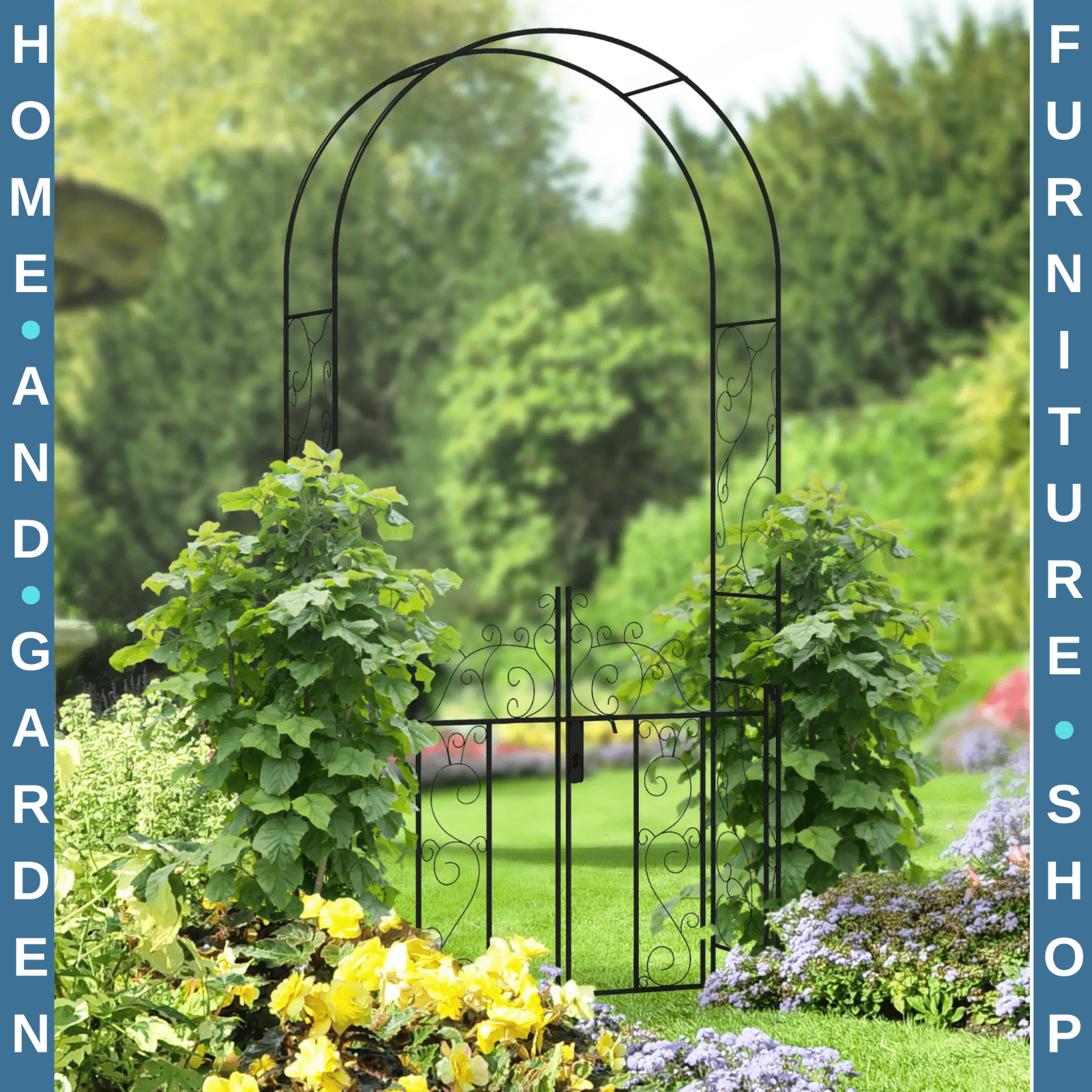 Metal Garden Arch with Double Gate for Climbing Plants Vines & Roses Arbor Frame - Home and Garden Furniture Shop - #rustic - furniture#