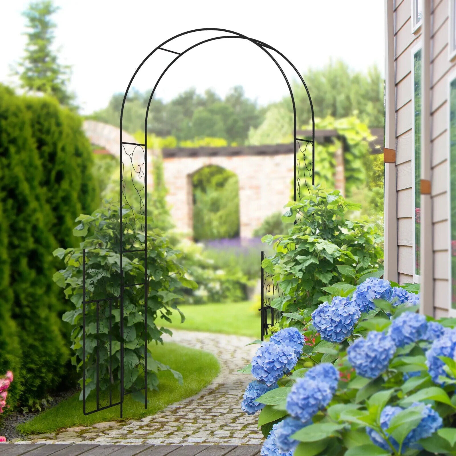 Metal Garden Arch with Double Gate for Climbing Plants Vines & Roses Arbor Frame - Home and Garden Furniture Shop - #rustic - furniture#
