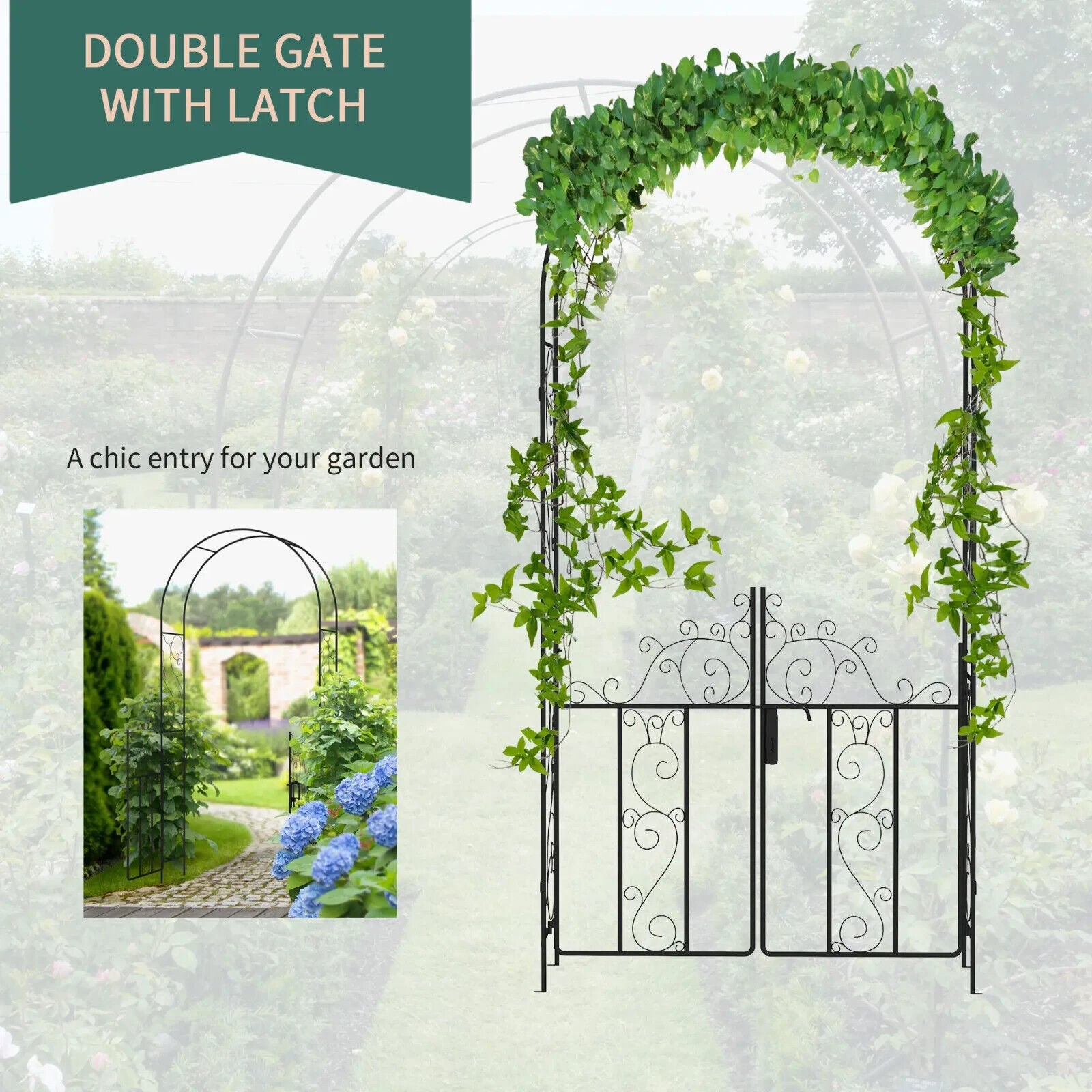Metal Garden Arch with Double Gate for Climbing Plants Vines & Roses Arbor Frame - Home and Garden Furniture Shop - #rustic - furniture#