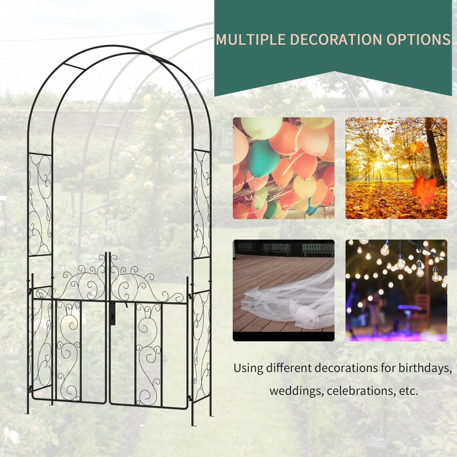 Metal Garden Arch with Double Gate for Climbing Plants Vines & Roses Arbor Frame - Home and Garden Furniture Shop - #rustic - furniture#