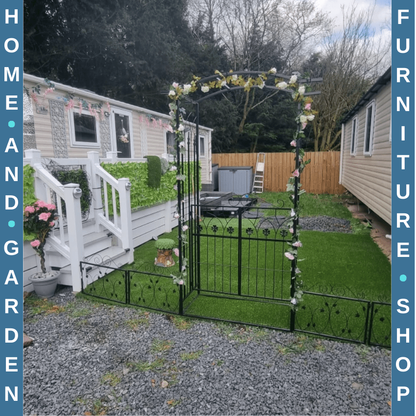 Metal Garden Arch with Gate Outdoor Climbing Plant Trellis Arbour Archway Black - Home and Garden Furniture Shop - rustic - furniture