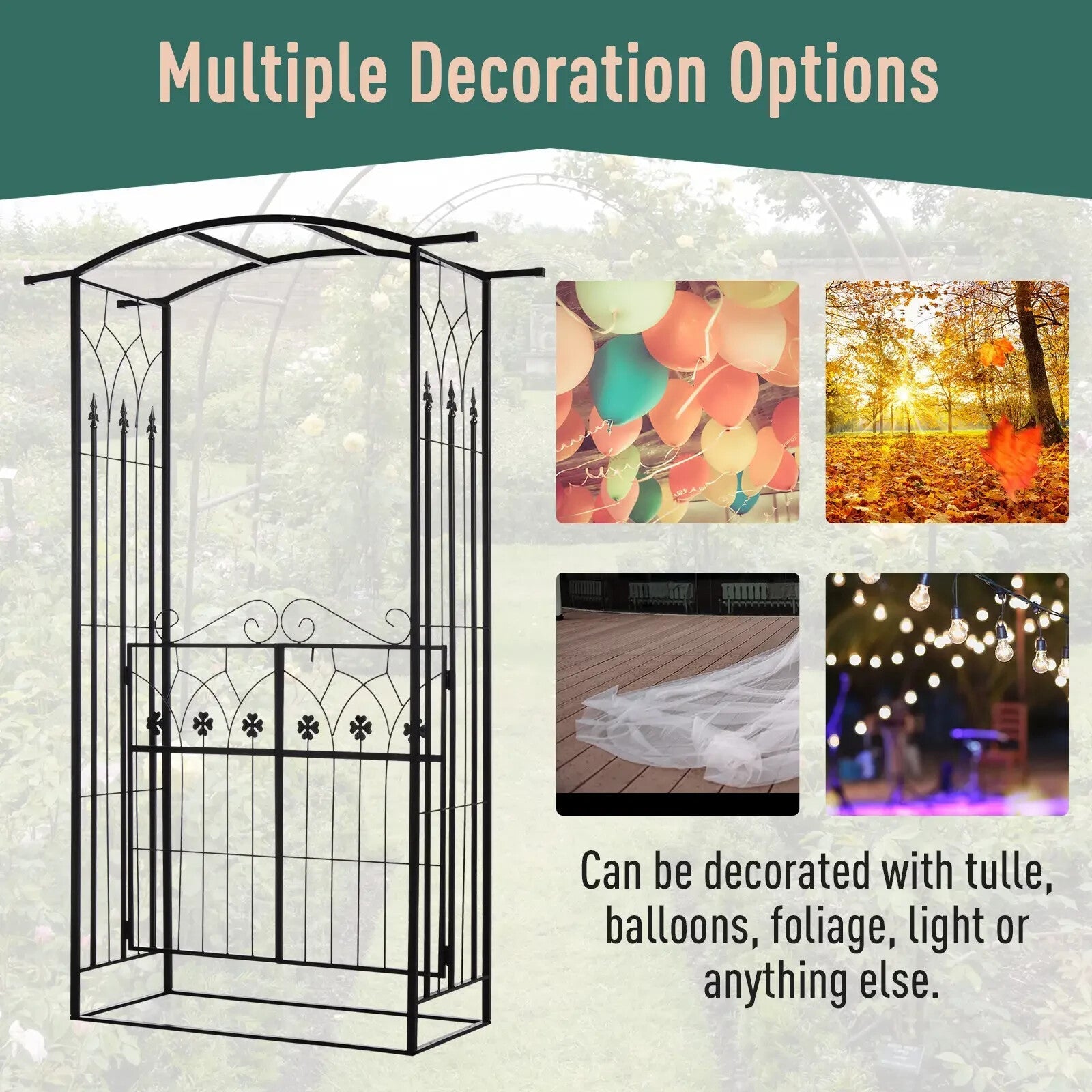 Metal Garden Arch with Gate Outdoor Climbing Plant Trellis Arbour Archway Black - Home and Garden Furniture Shop - rustic - furniture