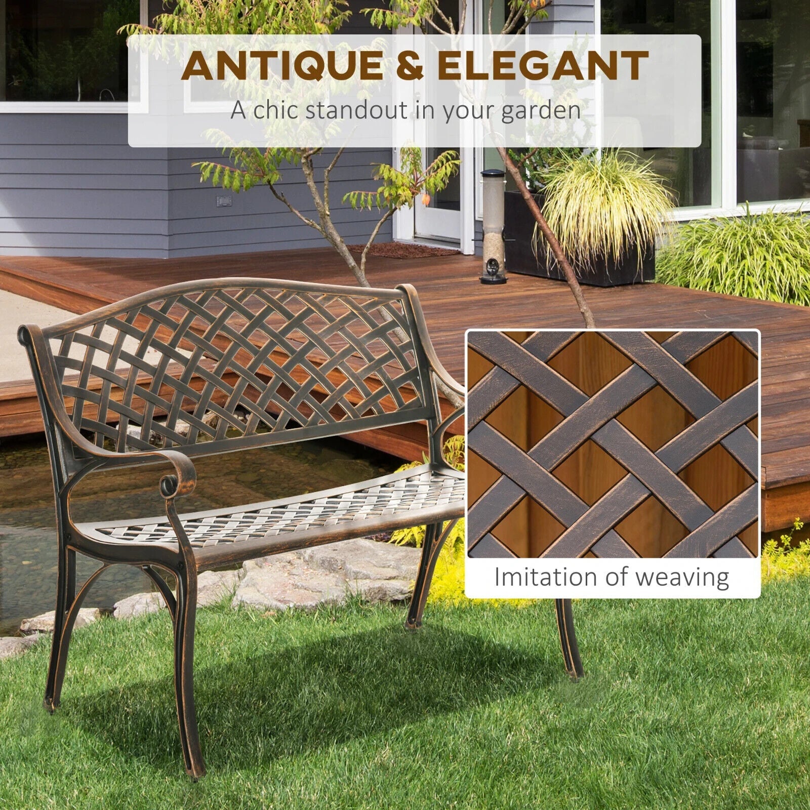 Metal Garden Bench 2 Seater Cast Aluminium Antique Park Loveseat Patio Bronze - Home and Garden Furniture Shop - #rustic - furniture#