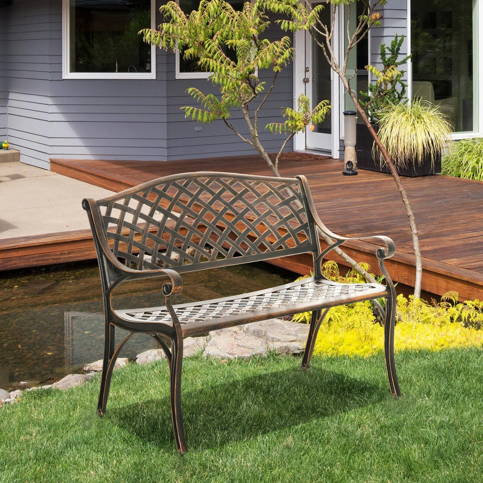 Metal Garden Bench 2 Seater Cast Aluminium Antique Park Loveseat Patio Bronze - Home and Garden Furniture Shop - #rustic - furniture#
