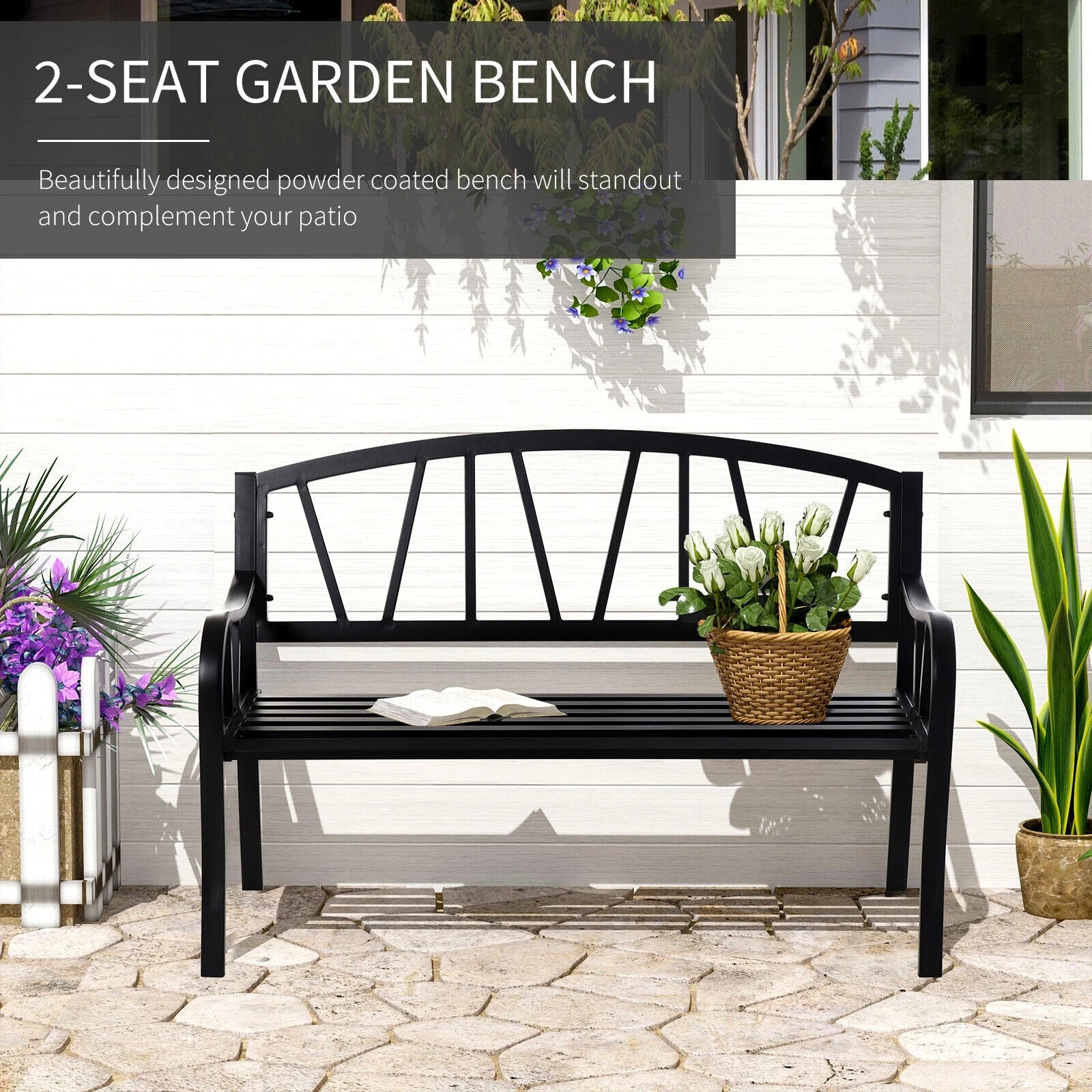Metal Garden Bench 2 Seater Loveseat Outdoor Garden Furniture Patio Bench Seat - Home and Garden Furniture Shop - #rustic - furniture#