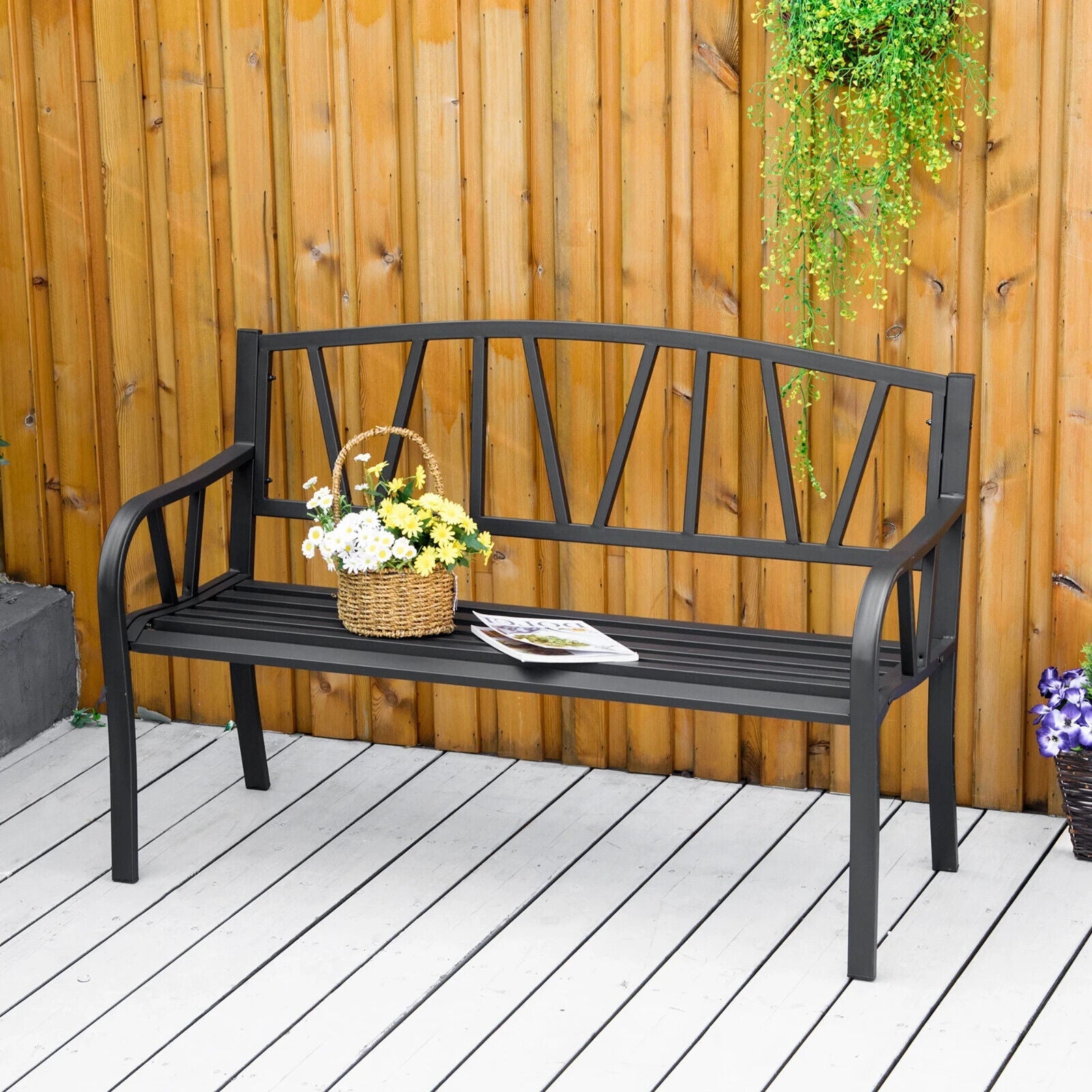 Metal Garden Bench 2 Seater Loveseat Outdoor Garden Furniture Patio Bench Seat - Home and Garden Furniture Shop - #rustic - furniture#