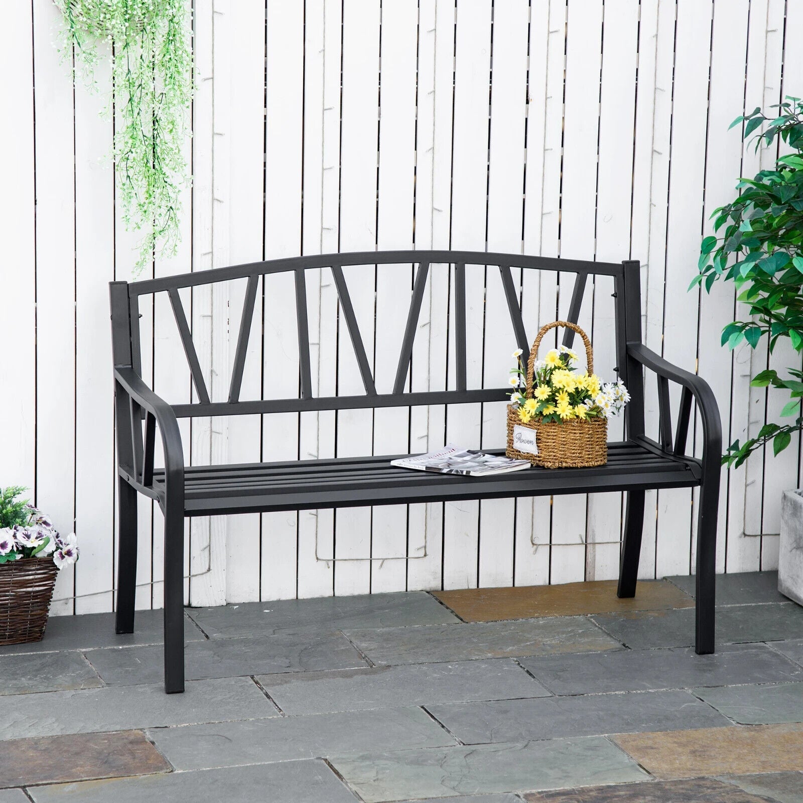 Metal Garden Bench 2 Seater Loveseat Outdoor Garden Furniture Patio Bench Seat - Home and Garden Furniture Shop - #rustic - furniture#
