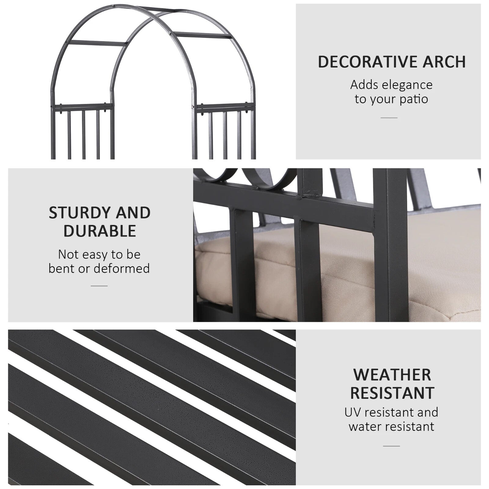 Metal Garden Bench 2 Seater Outdoor Chair Arbour Arch Pergola Black Frame Bench - Home and Garden Furniture Shop - rustic - furniture