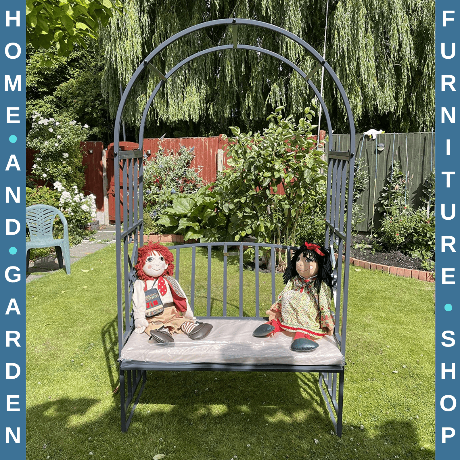 Metal Garden Bench 2 Seater Outdoor Chair Arbour Arch Pergola Black Frame Bench - Home and Garden Furniture Shop - rustic - furniture