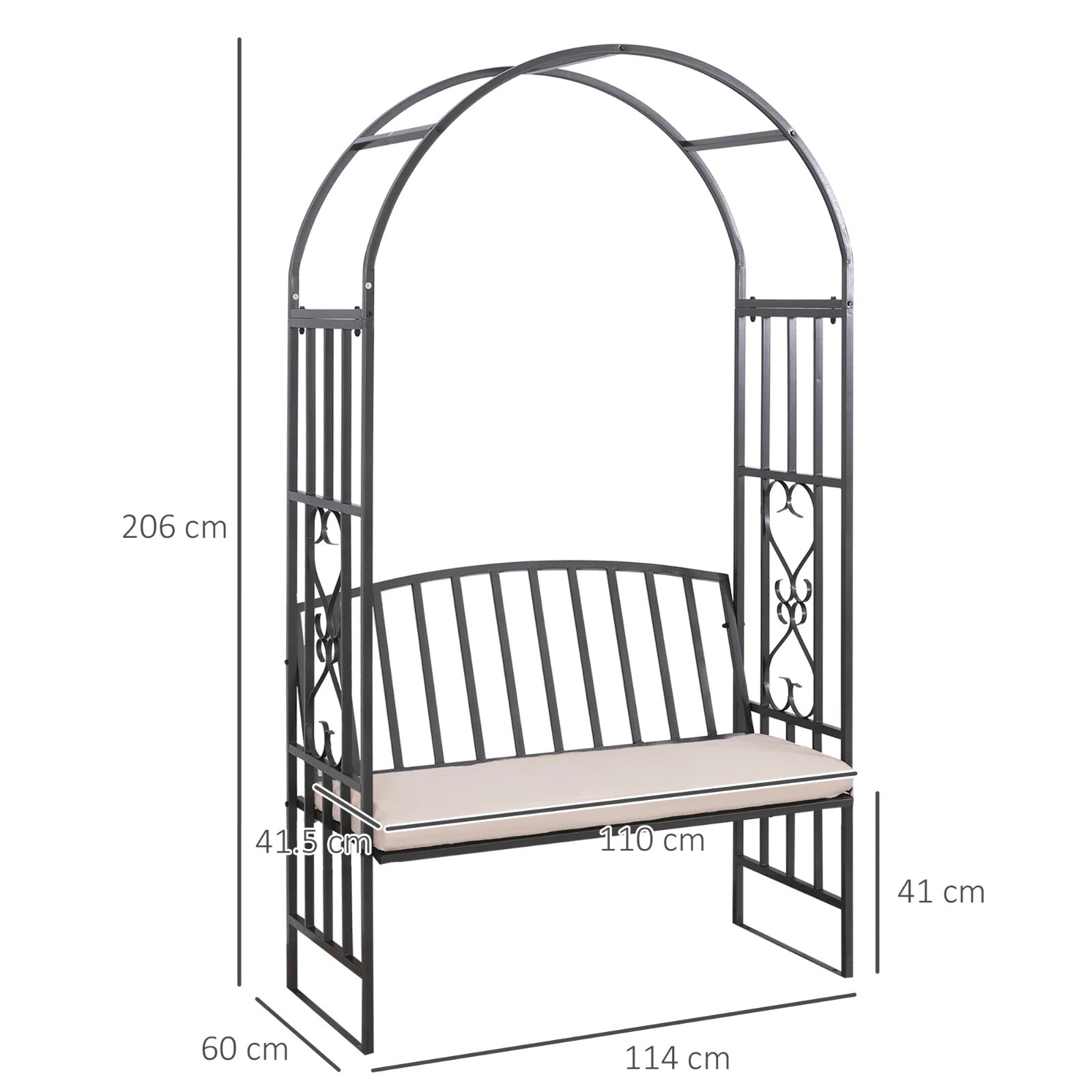 Metal Garden Bench 2 Seater Outdoor Chair Arbour Arch Pergola Black Frame Bench - Home and Garden Furniture Shop - rustic - furniture
