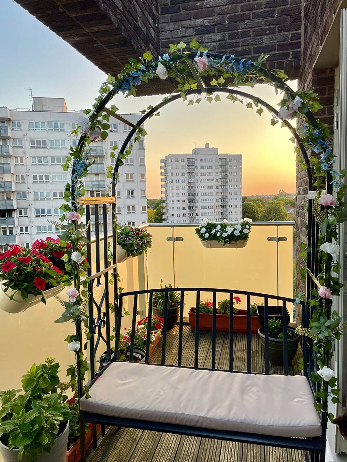 Metal Garden Bench 2 Seater Outdoor Chair Arbour Arch Pergola Black Frame Bench - Home and Garden Furniture Shop - rustic - furniture