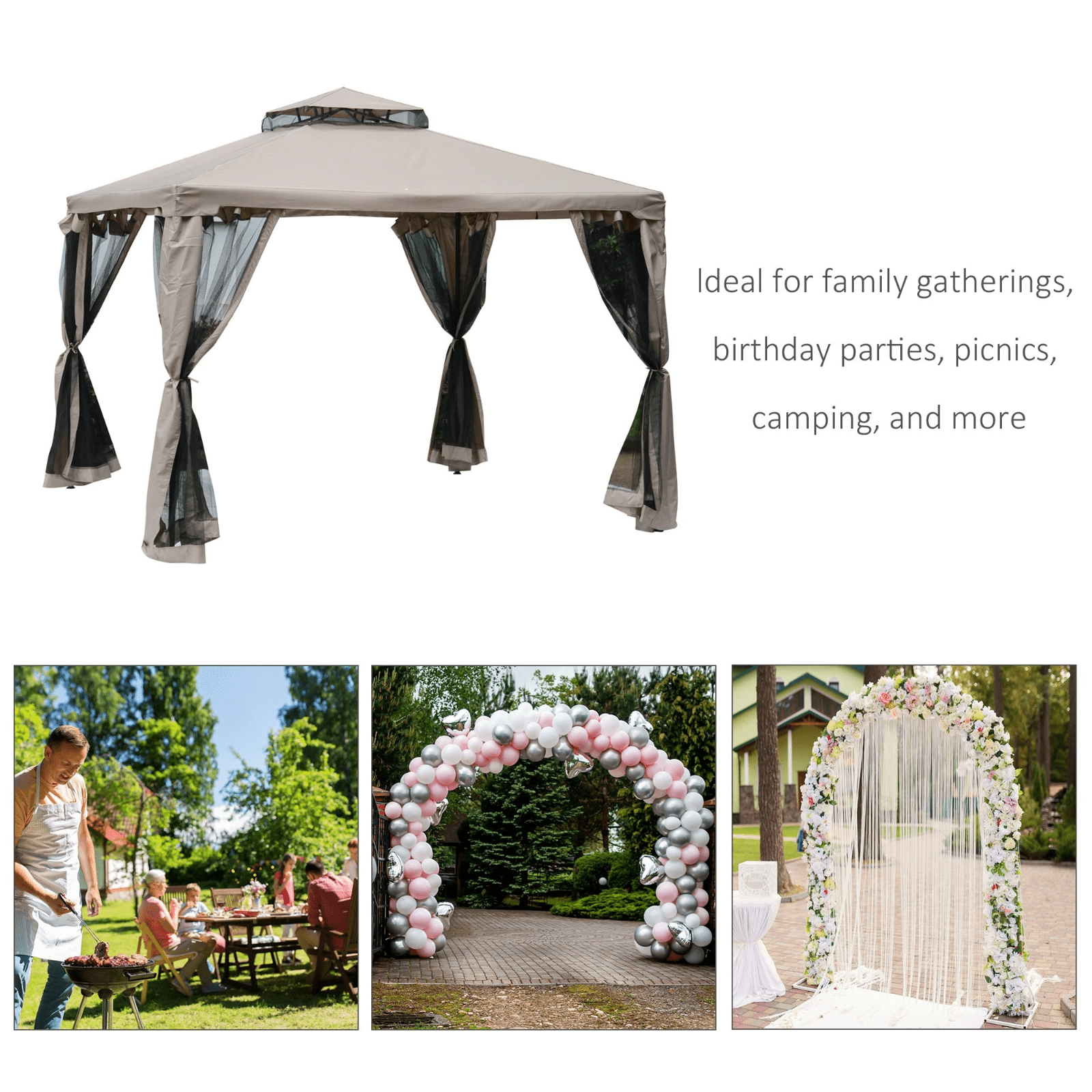 Metal Garden Gazebo Outdoor 2 - Tier Roof Marquee Party Tent Taup Shelter 3 x 3 m - Home and Garden Furniture Shop - #rustic - furniture#