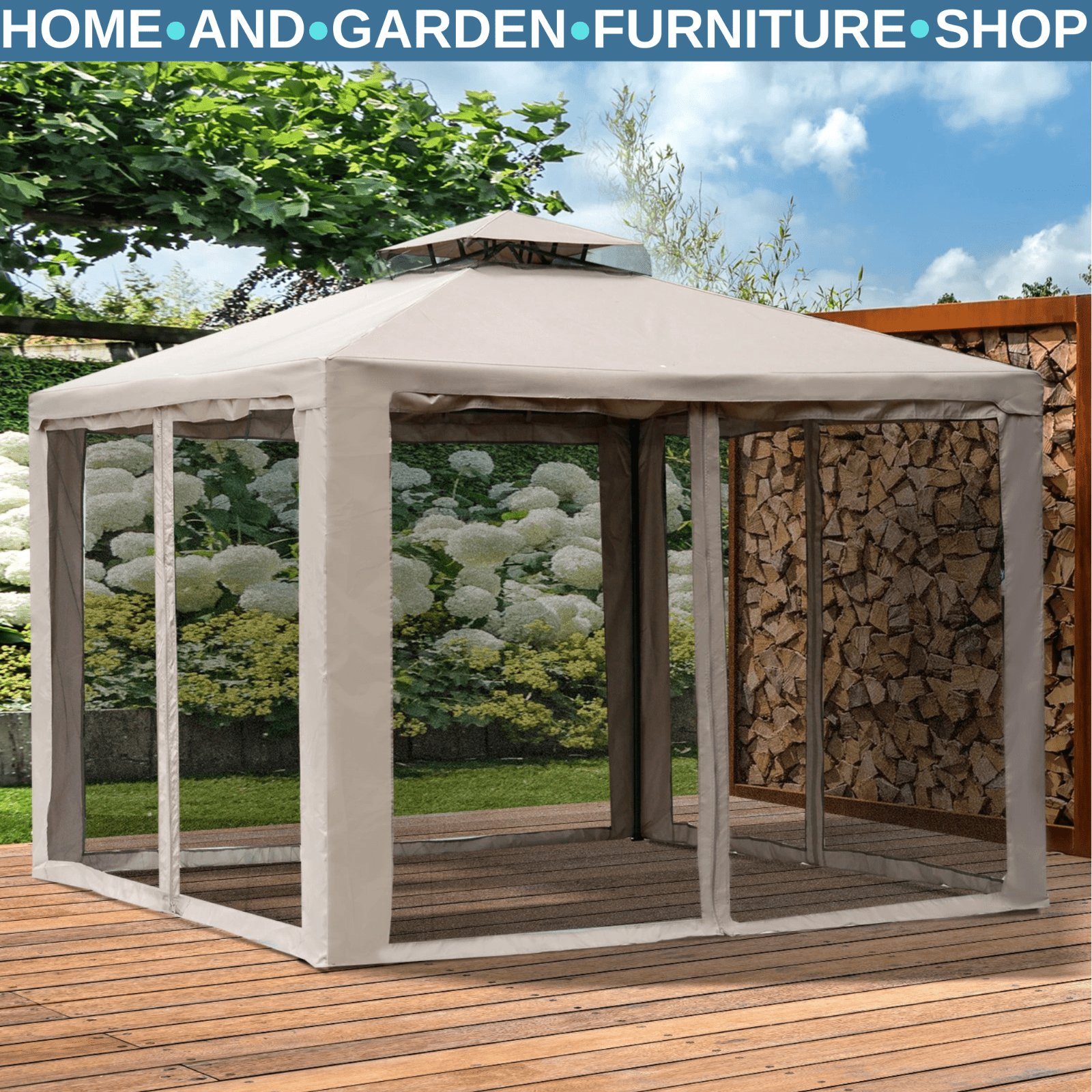 Metal Garden Gazebo Outdoor 2 - Tier Roof Marquee Party Tent Taup Shelter 3 x 3 m - Home and Garden Furniture Shop - #rustic - furniture#
