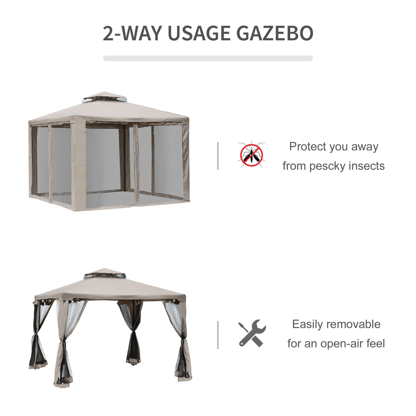 Metal Garden Gazebo Outdoor 2 - Tier Roof Marquee Party Tent Taup Shelter 3 x 3 m - Home and Garden Furniture Shop - #rustic - furniture#