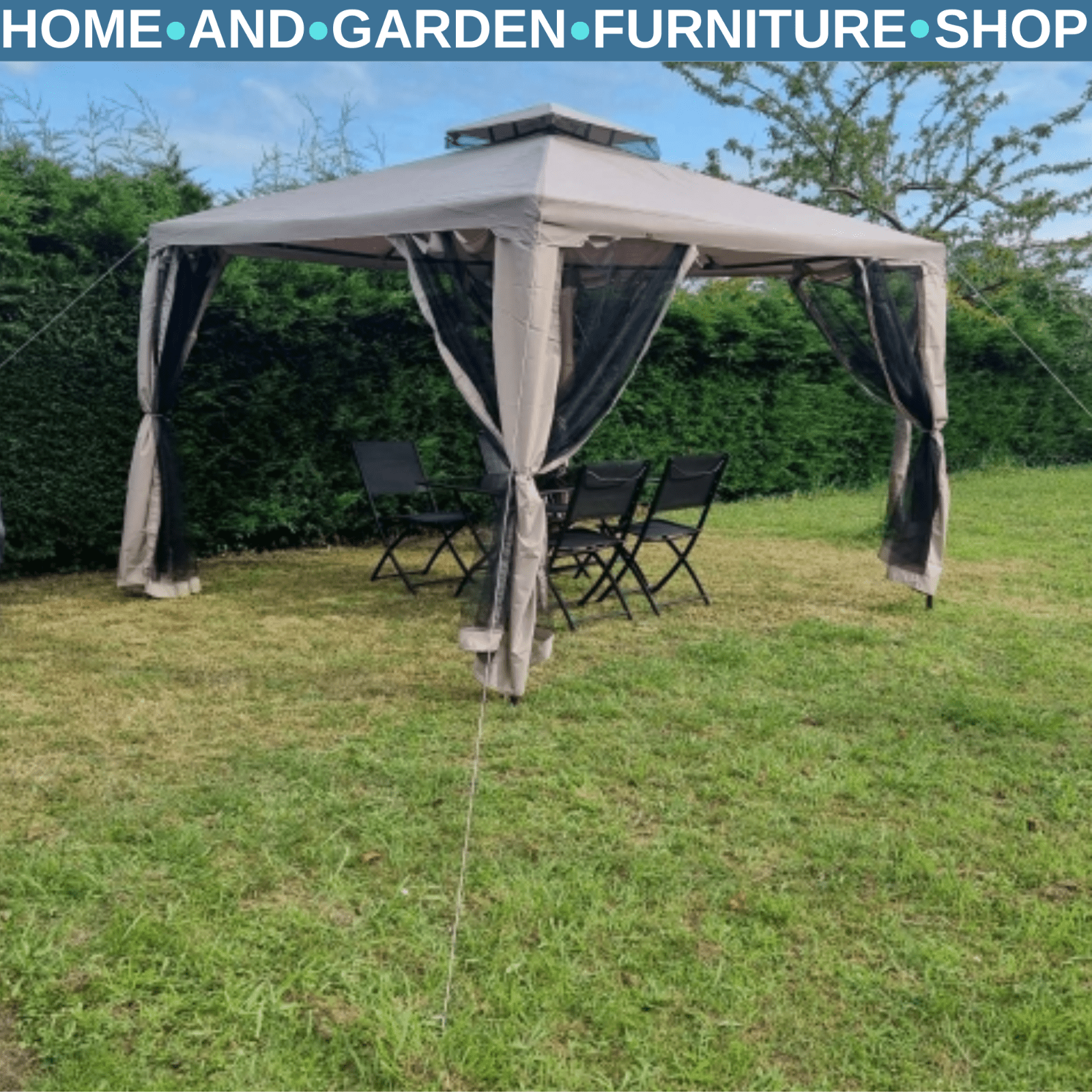 Metal Garden Gazebo Outdoor 2 - Tier Roof Marquee Party Tent Taup Shelter 3 x 3 m - Home and Garden Furniture Shop - #rustic - furniture#