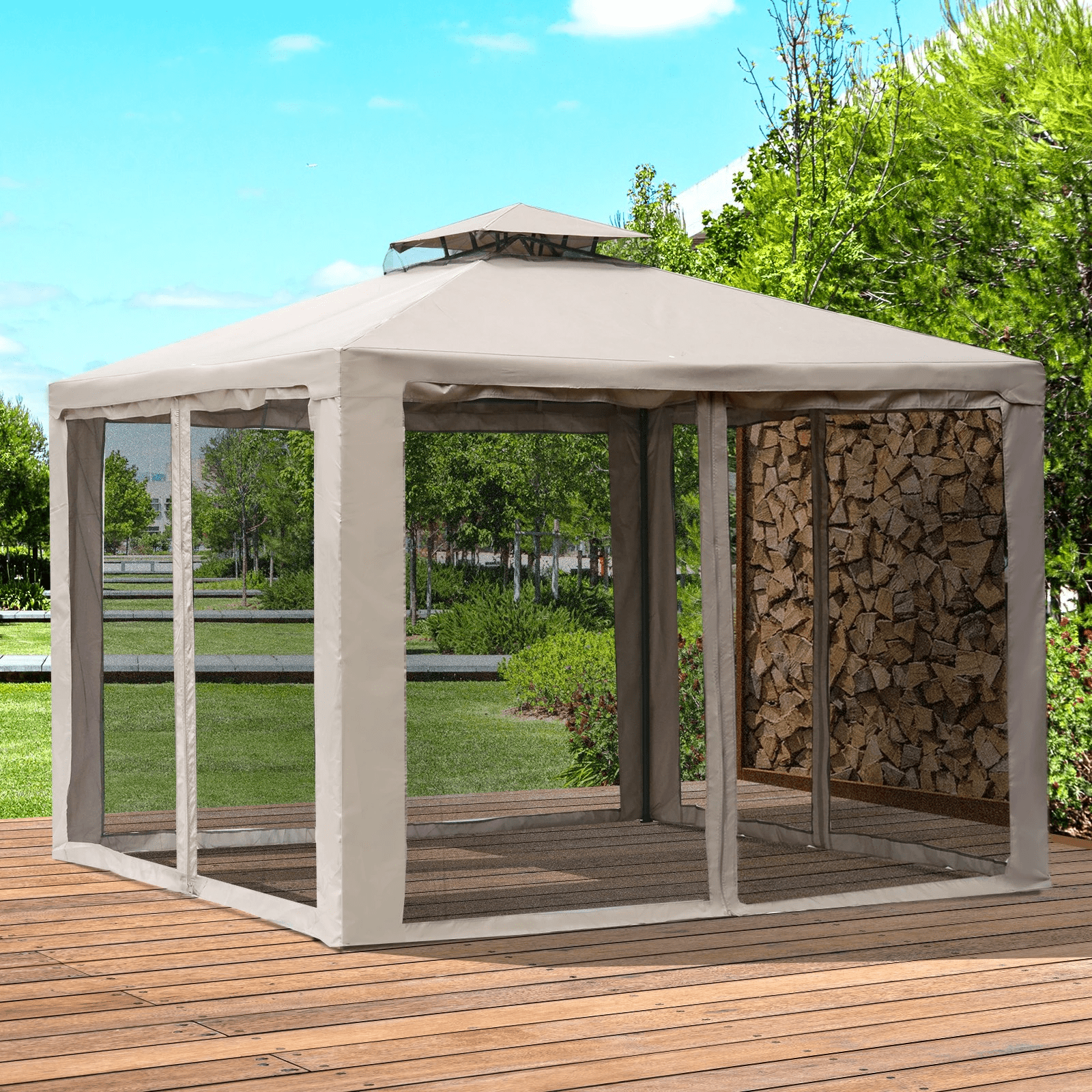 Metal Garden Gazebo Outdoor 2 - Tier Roof Marquee Party Tent Taup Shelter 3 x 3 m - Home and Garden Furniture Shop - #rustic - furniture#