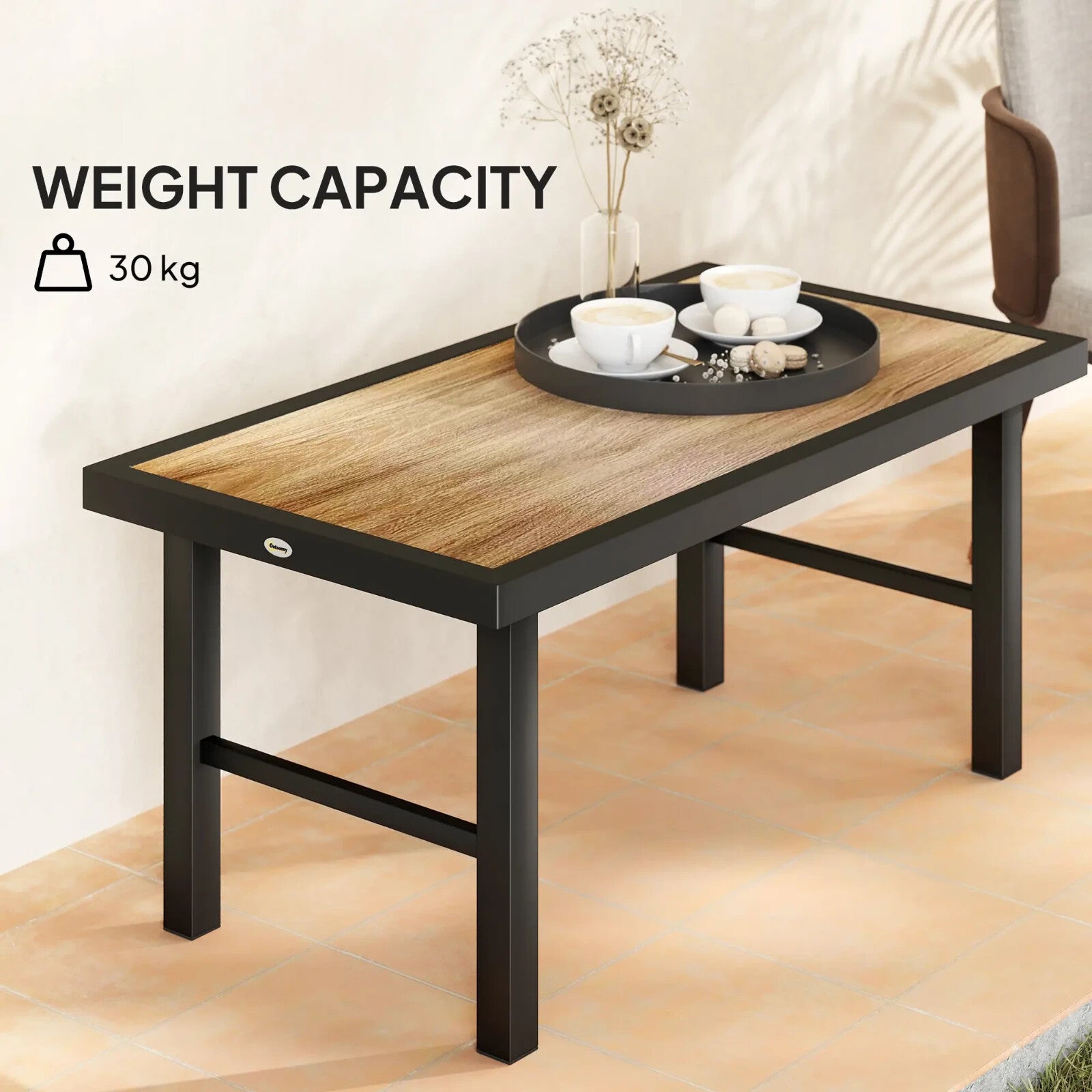 Metal Garden Outdoor Side Coffee Table w/ Woodgrain Top for Patio Balcony Brown - Home and Garden Furniture Shop - rustic - furniture