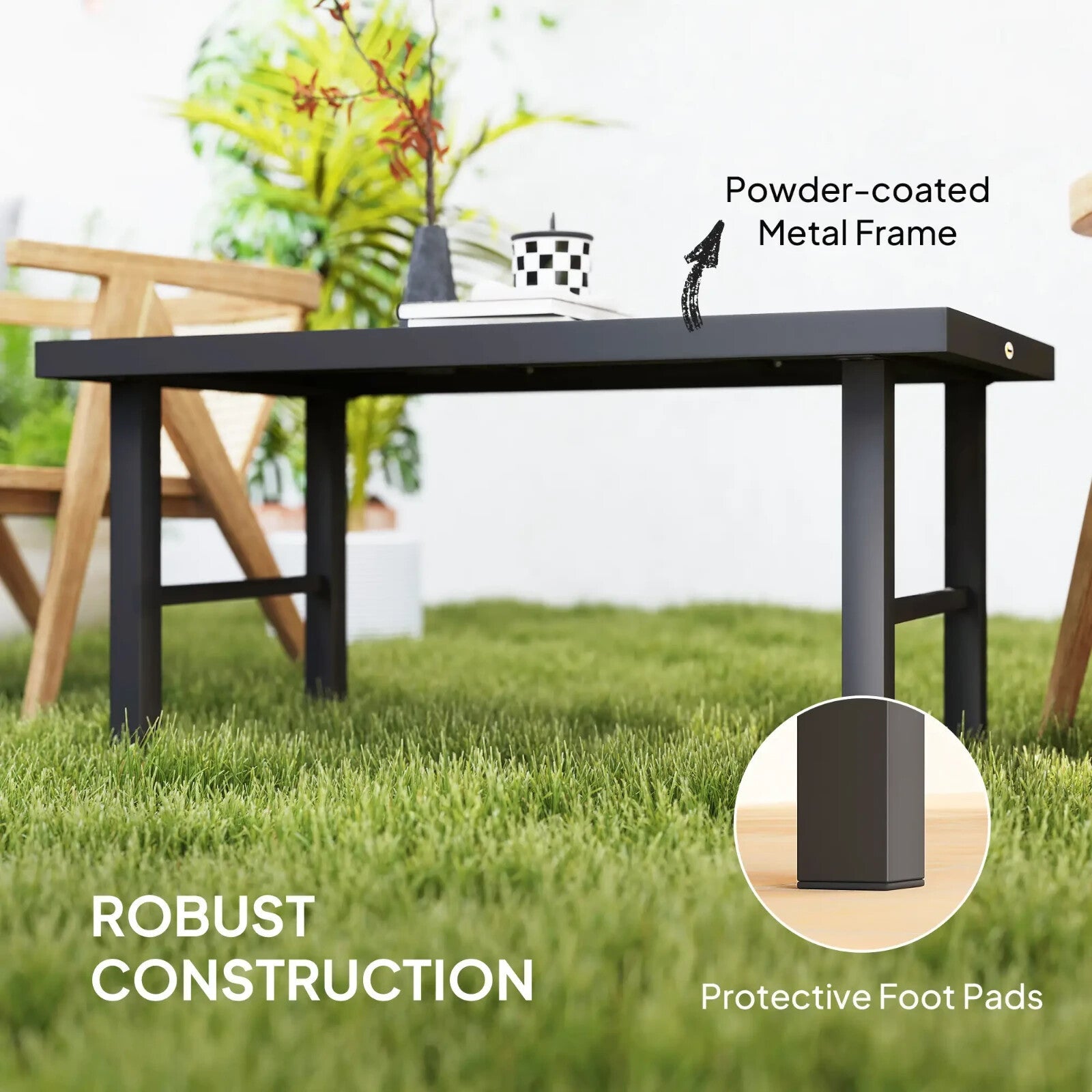 Metal Garden Outdoor Side Coffee Table w/ Woodgrain Top for Patio Balcony Brown - Home and Garden Furniture Shop - rustic - furniture