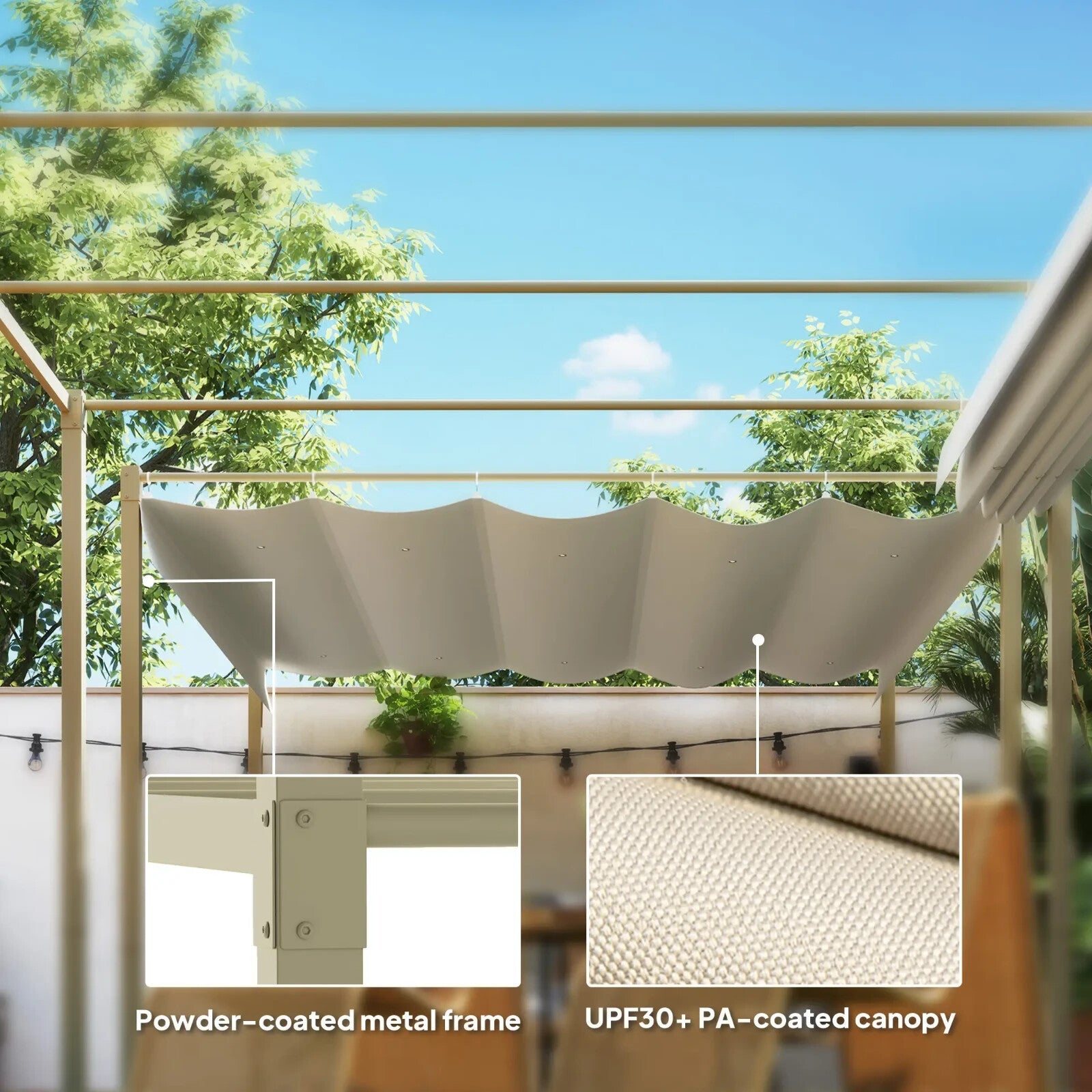 Metal Garden Pergola with Roof Retractable Canopy Khaki Patio Shelter Sun Shade - Home and Garden Furniture Shop - rustic - furniture