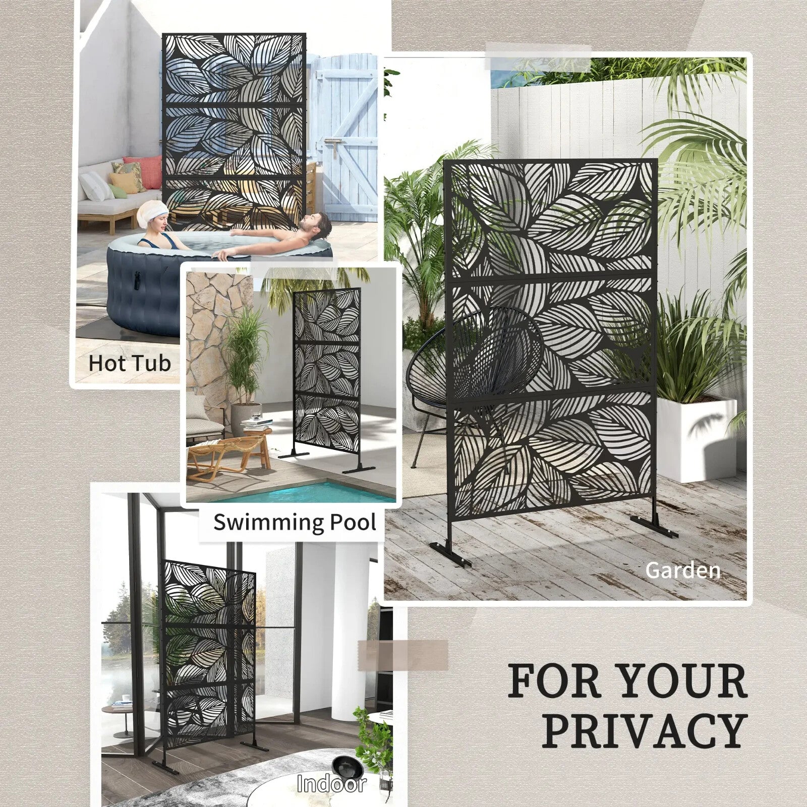 Metal Garden Privacy Screen Decorative Outdoor Divider Panel with Leaf Design - Home and Garden Furniture Shop - rustic - furniture
