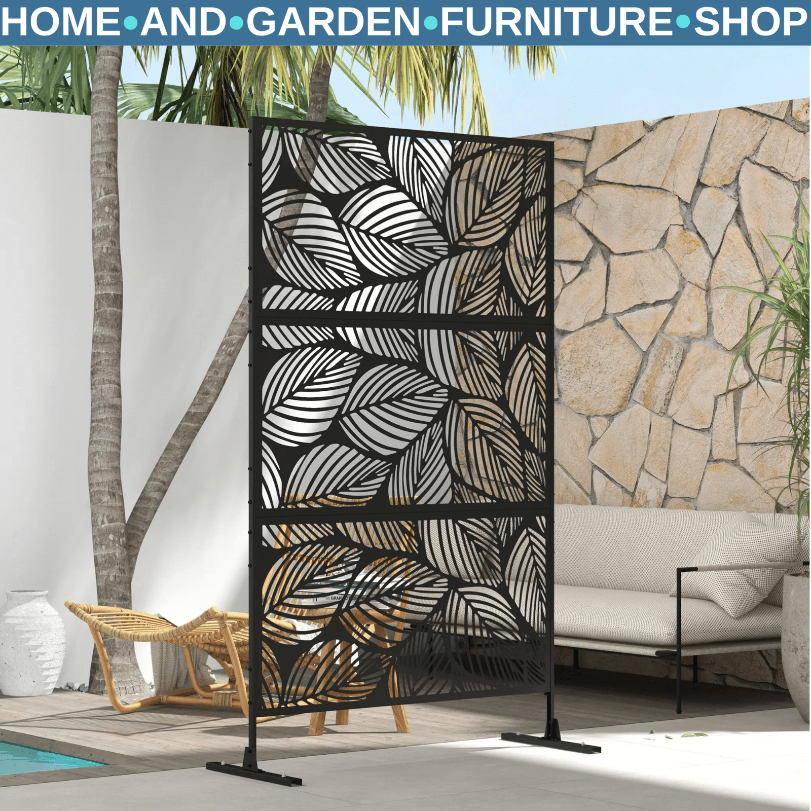 Metal Garden Privacy Screen Decorative Outdoor Divider Panel with Leaf Design - Home and Garden Furniture Shop - rustic - furniture