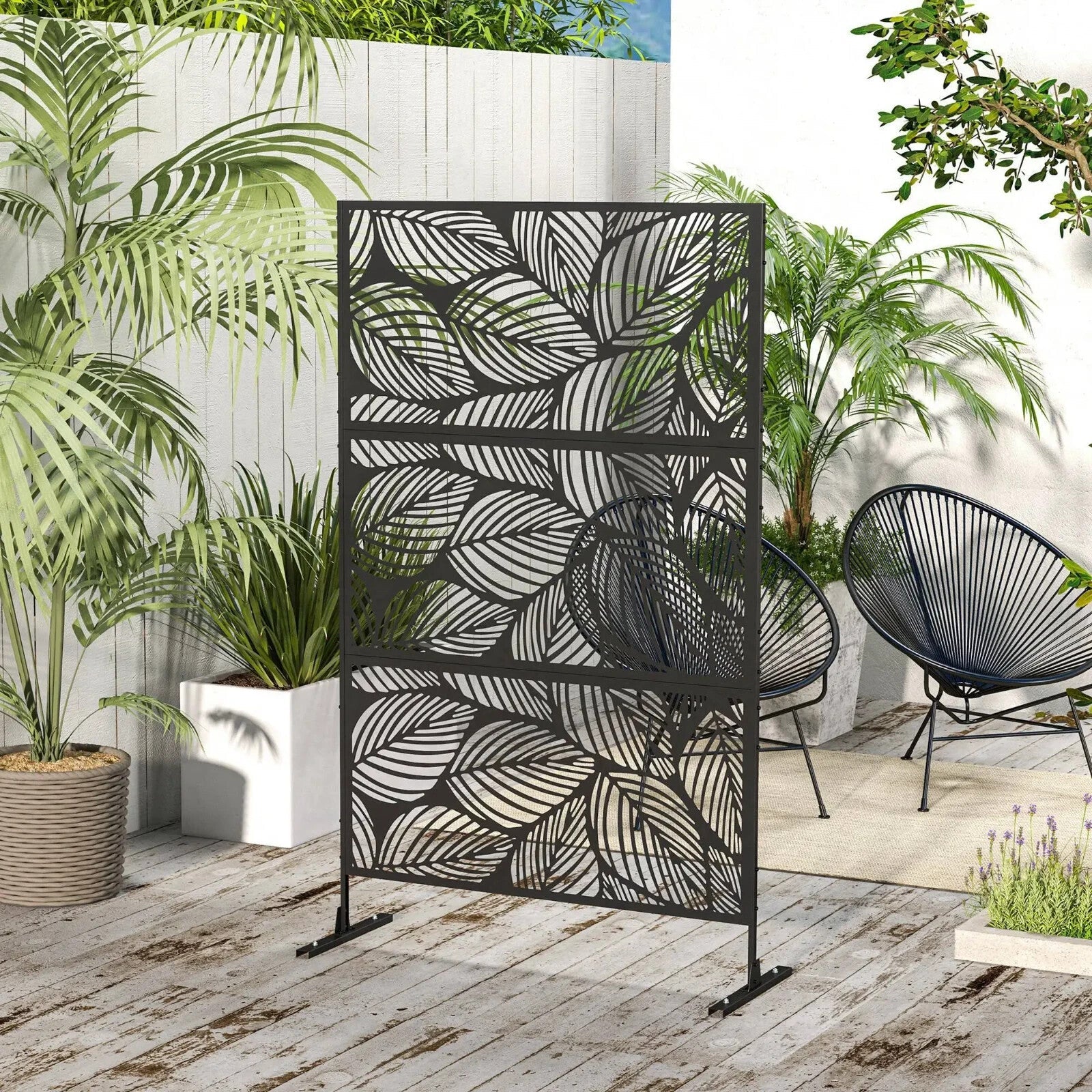 Metal Garden Privacy Screen Decorative Outdoor Divider Panel with Leaf Design - Home and Garden Furniture Shop - rustic - furniture
