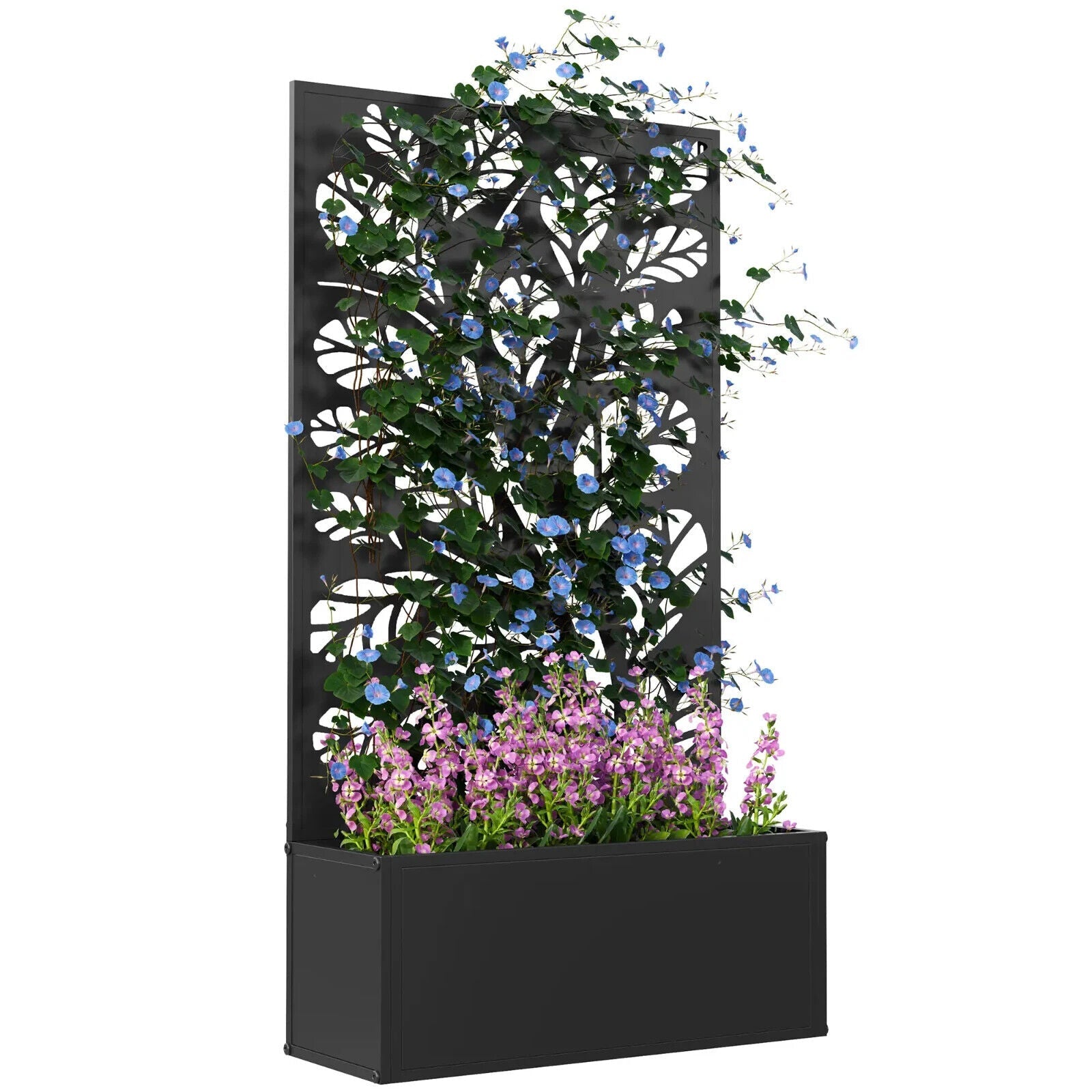 Metal Garden Raised Bed with Back Trellis - Outdoor Elevated Planter Flower Box - Home and Garden Furniture Shop - #rustic - furniture#