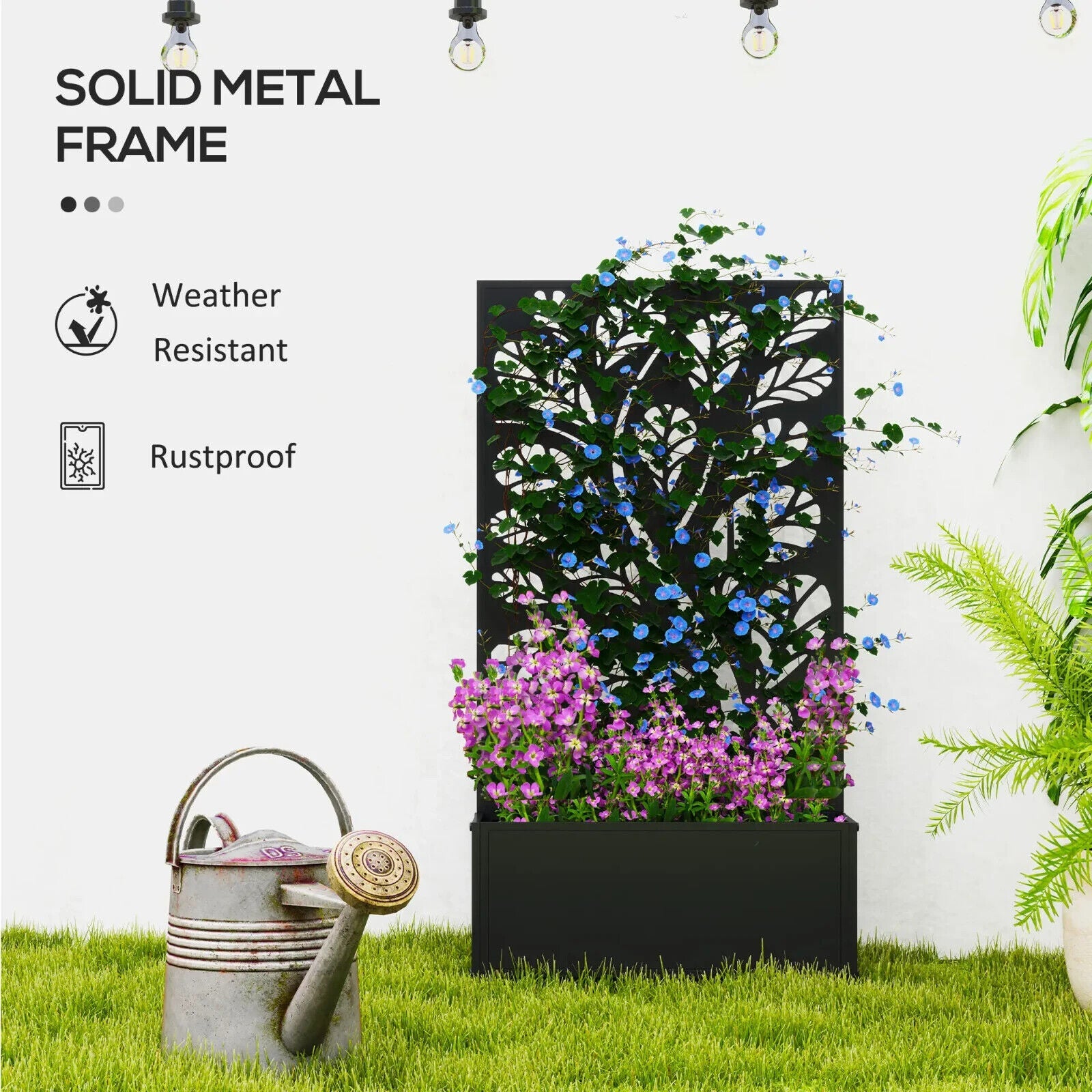 Metal Garden Raised Bed with Back Trellis - Outdoor Elevated Planter Flower Box - Home and Garden Furniture Shop - #rustic - furniture#