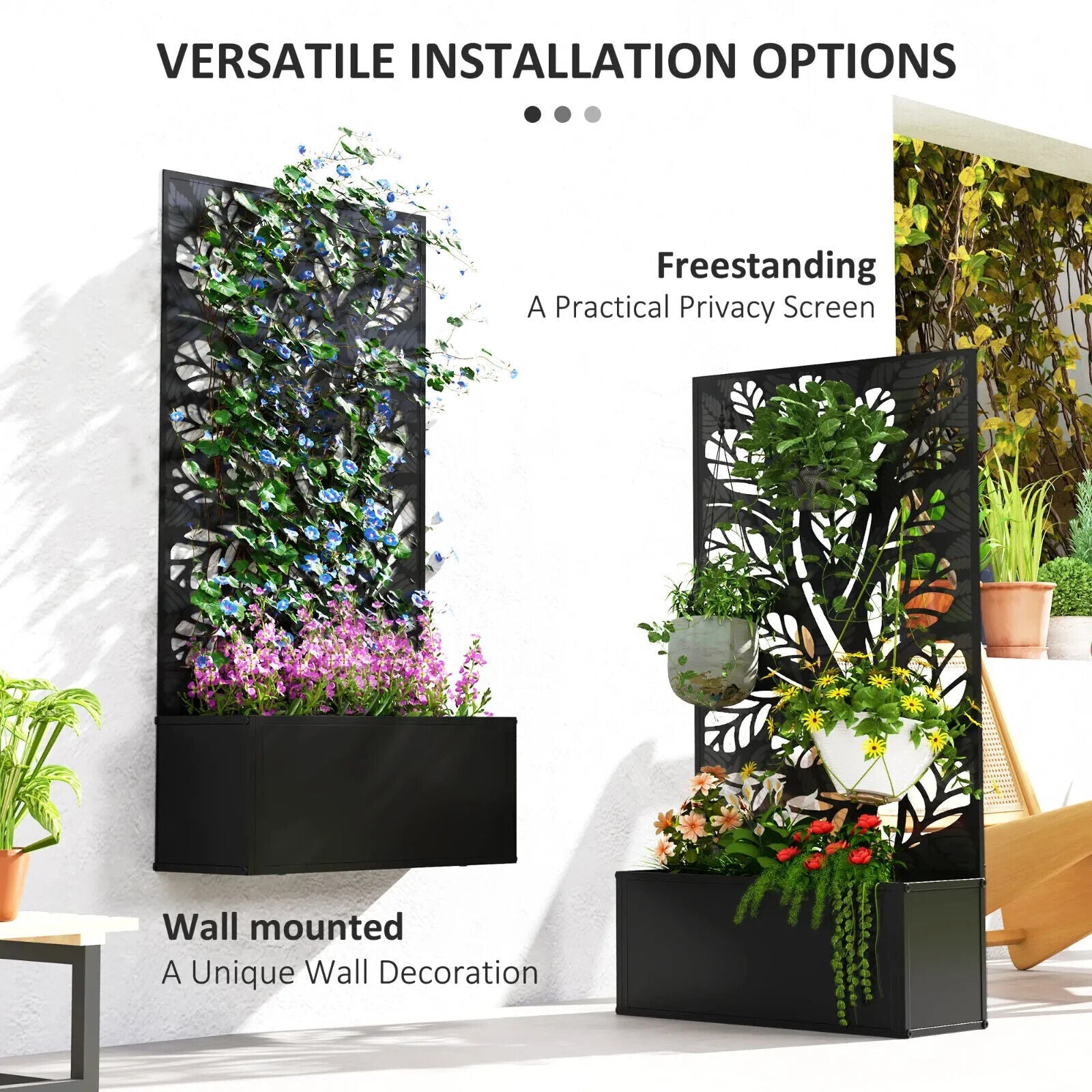 Metal Garden Raised Bed with Back Trellis - Outdoor Elevated Planter Flower Box - Home and Garden Furniture Shop - #rustic - furniture#