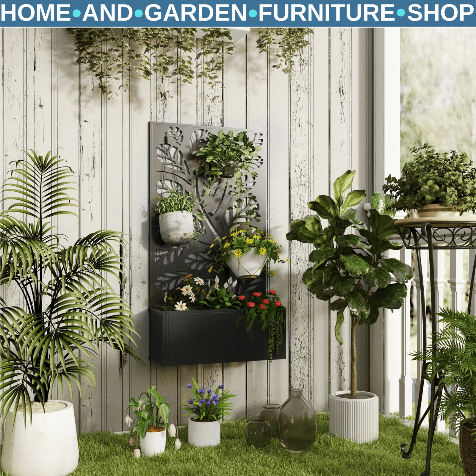 Metal Garden Raised Bed with Back Trellis - Outdoor Elevated Planter Flower Box - Home and Garden Furniture Shop - #rustic - furniture#