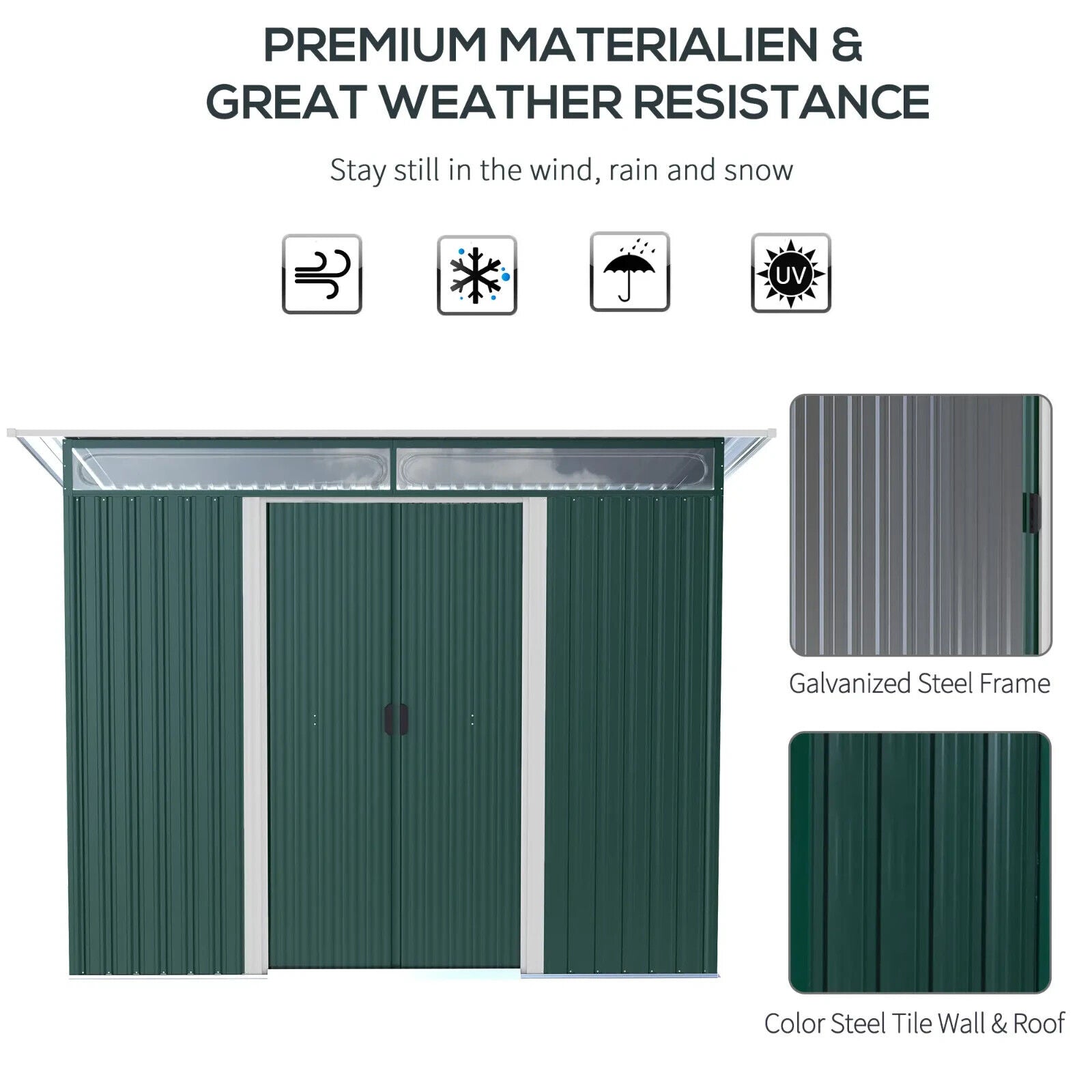 Metal Garden Shed 260L x 133W x 200Hcm Tool Storage with Foundation Ventilation - Home and Garden Furniture Shop - #rustic - furniture#