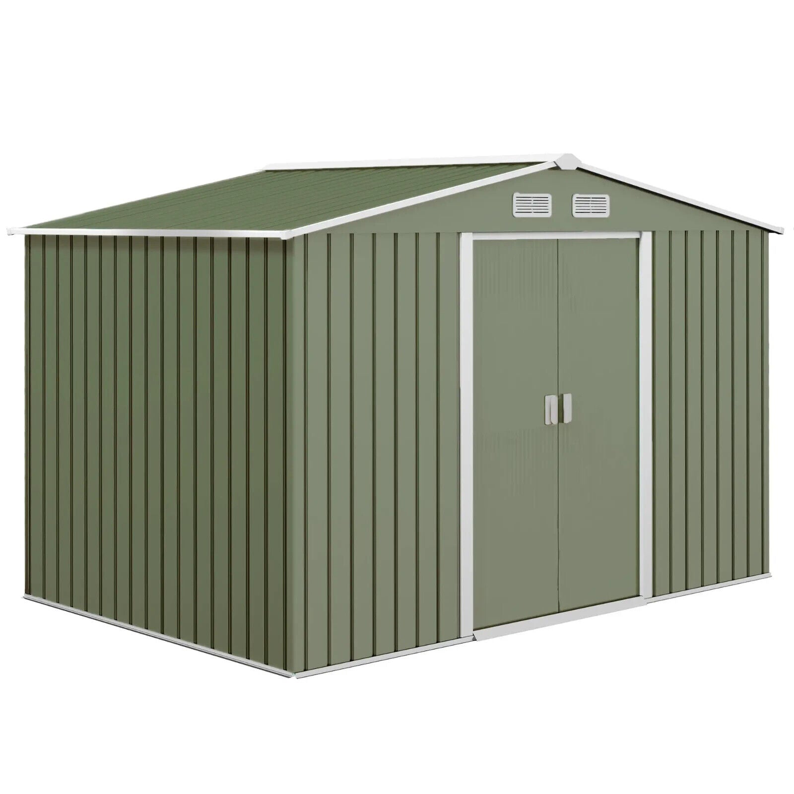 Metal Garden Shed 9 x 6FT Galvanised Storage Shed with Sliding Door Light Green - Home and Garden Furniture Shop - #rustic - furniture#