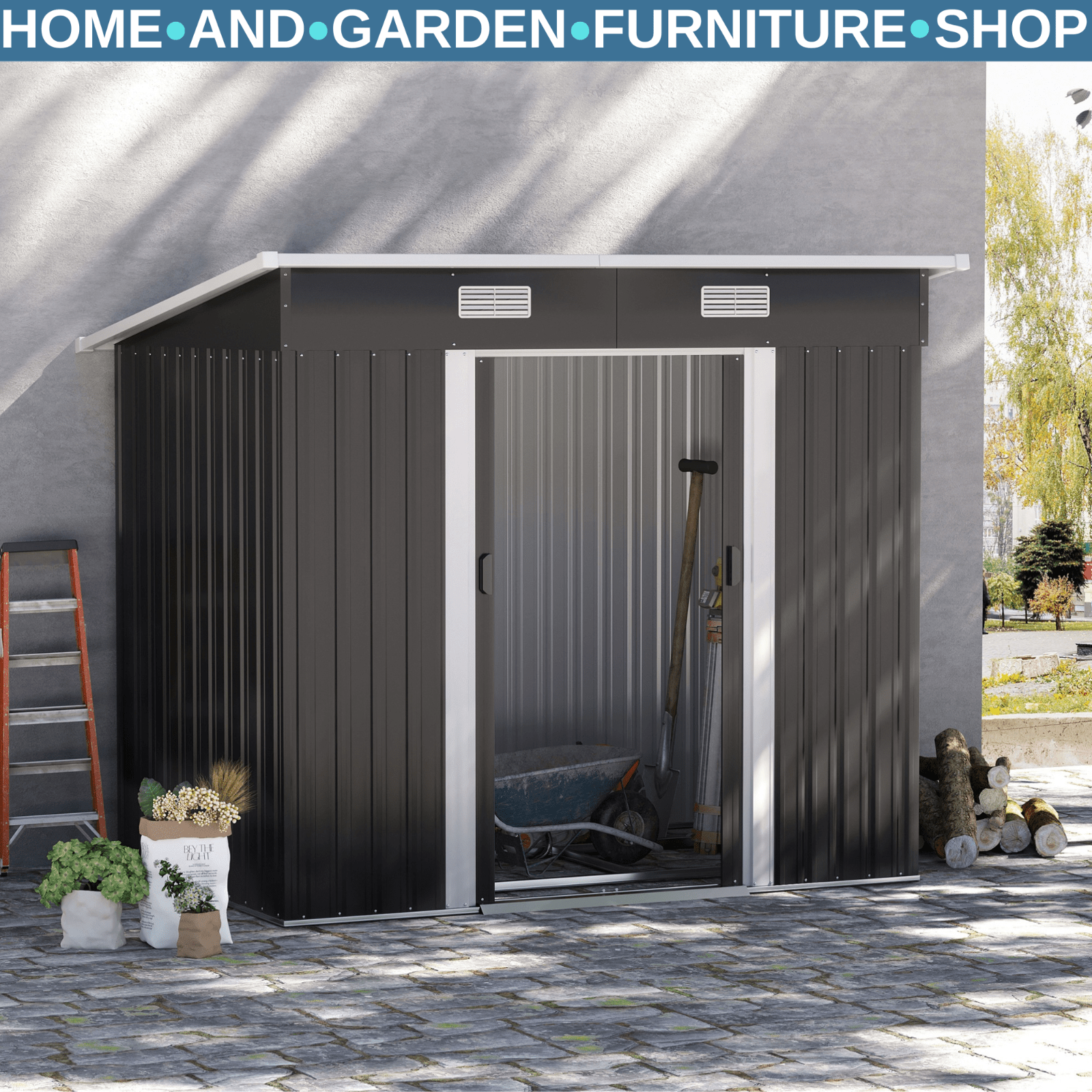 Metal Garden Shed Garden Patio Tool Shed Outdoor Storage 2 Doors Foundation Kit - Home and Garden Furniture Shop - rustic - furniture