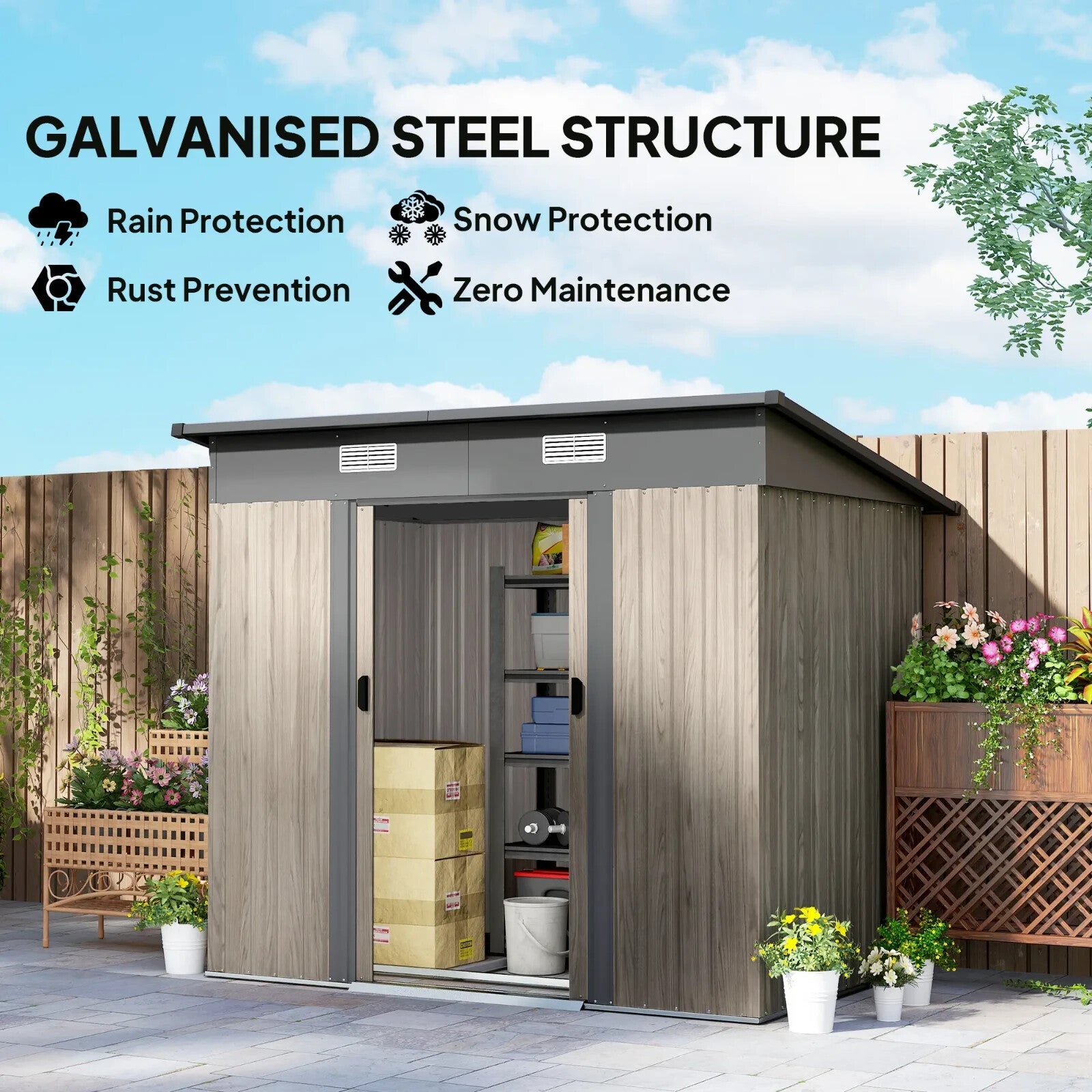 Metal Garden Shed Outdoor Storage Shed for Tools Patio Backyard Heavy Duty Grey - Home and Garden Furniture Shop - rustic - furniture