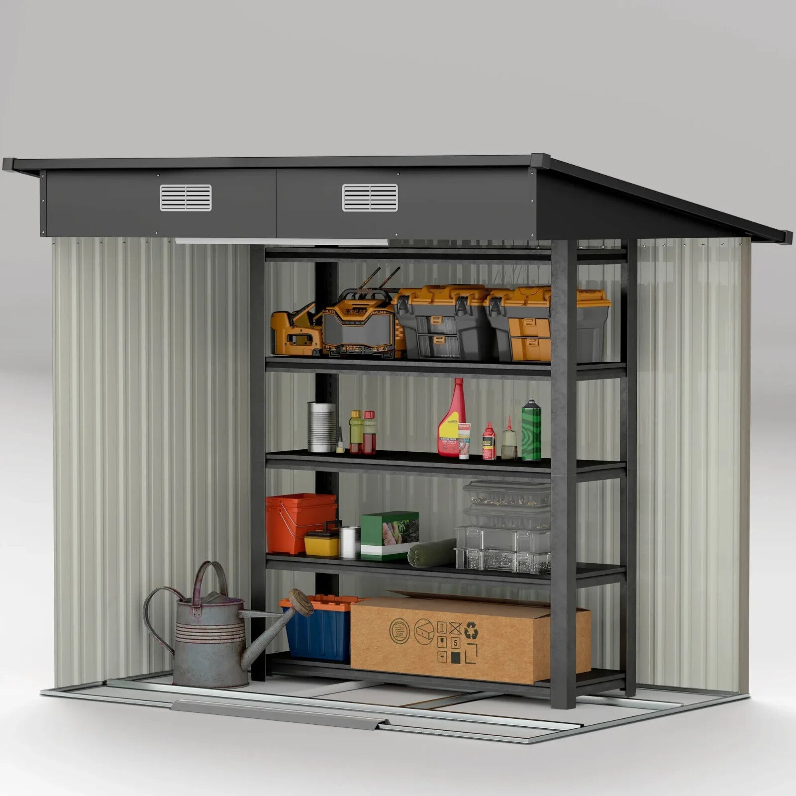 Metal Garden Shed Outdoor Storage Shed for Tools Patio Backyard Heavy Duty Grey - Home and Garden Furniture Shop - rustic - furniture