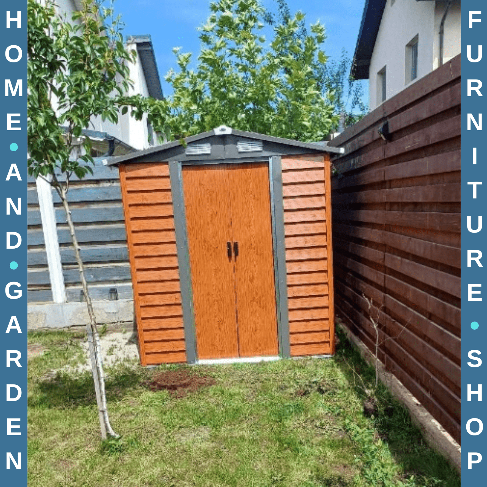 Metal Garden Shed Wood Effect Tool Storage Shed Sliding Door 6.5 x5ft Outdoor - Home and Garden Furniture Shop - rustic - furniture