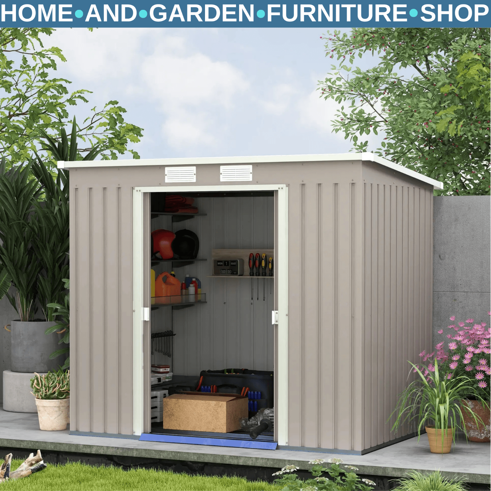 Metal Garden Storage Shed with Double Door 7 x 4ft Patio Tool Shed Outhouse Grey - Home and Garden Furniture Shop - rustic - furniture