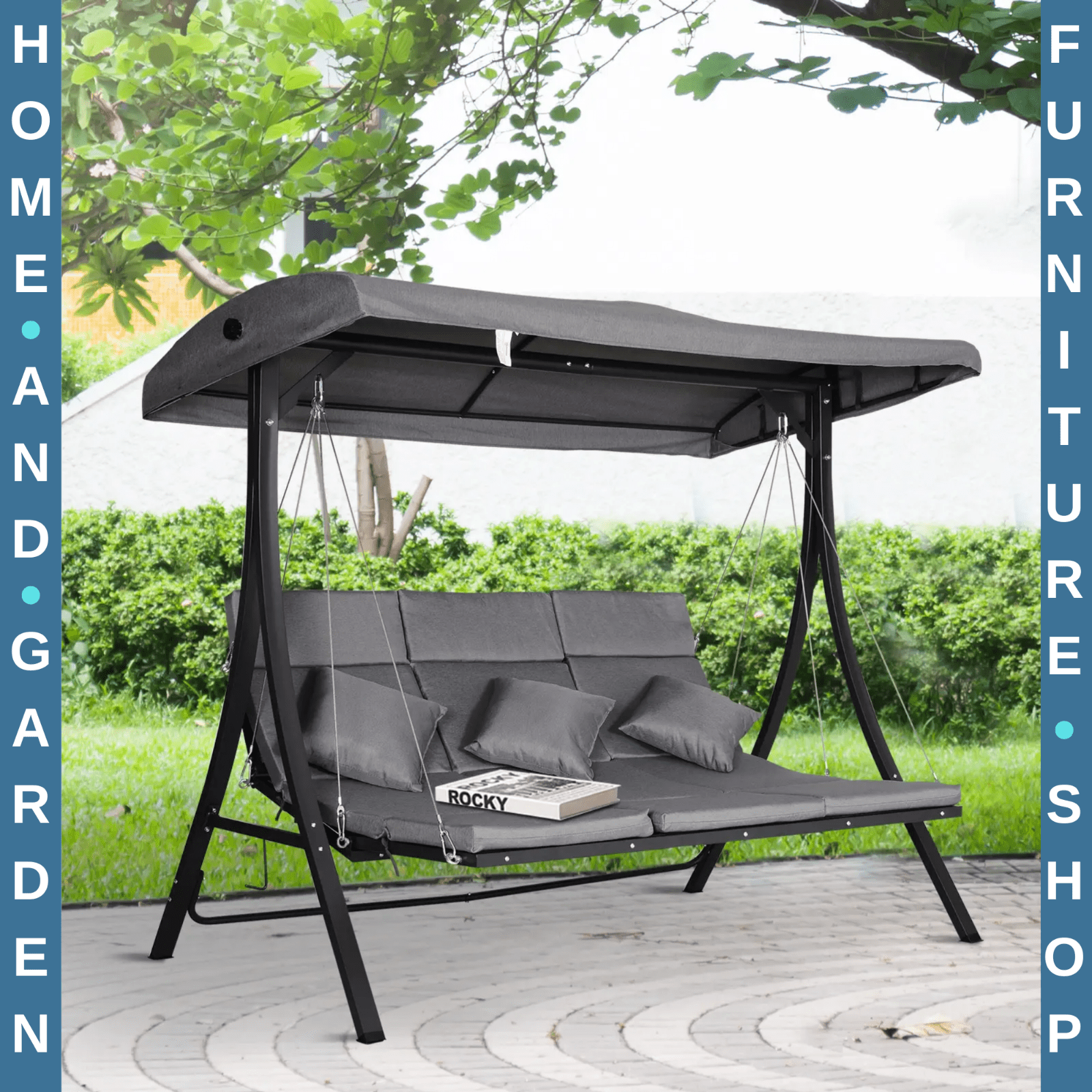 Metal Garden Swing Chair 3 Seater Outdoor Reclining Hammock Style Bench Seat Sun - Home and Garden Furniture Shop - rustic - furniture