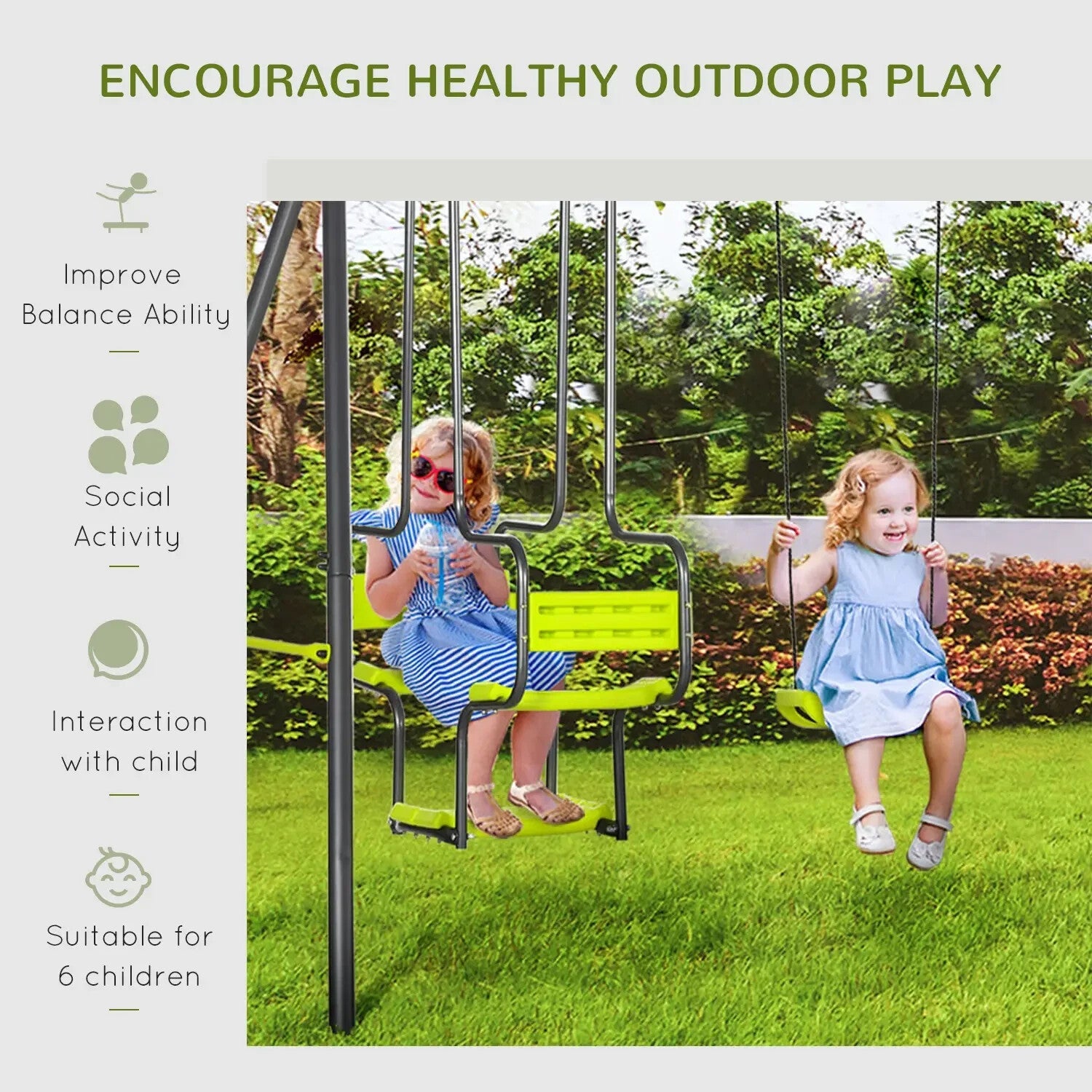 Metal Garden Swing Set with Double Swing and Glider Outdoor Kids Play Seat Frame - Home and Garden Furniture Shop - rustic - furniture
