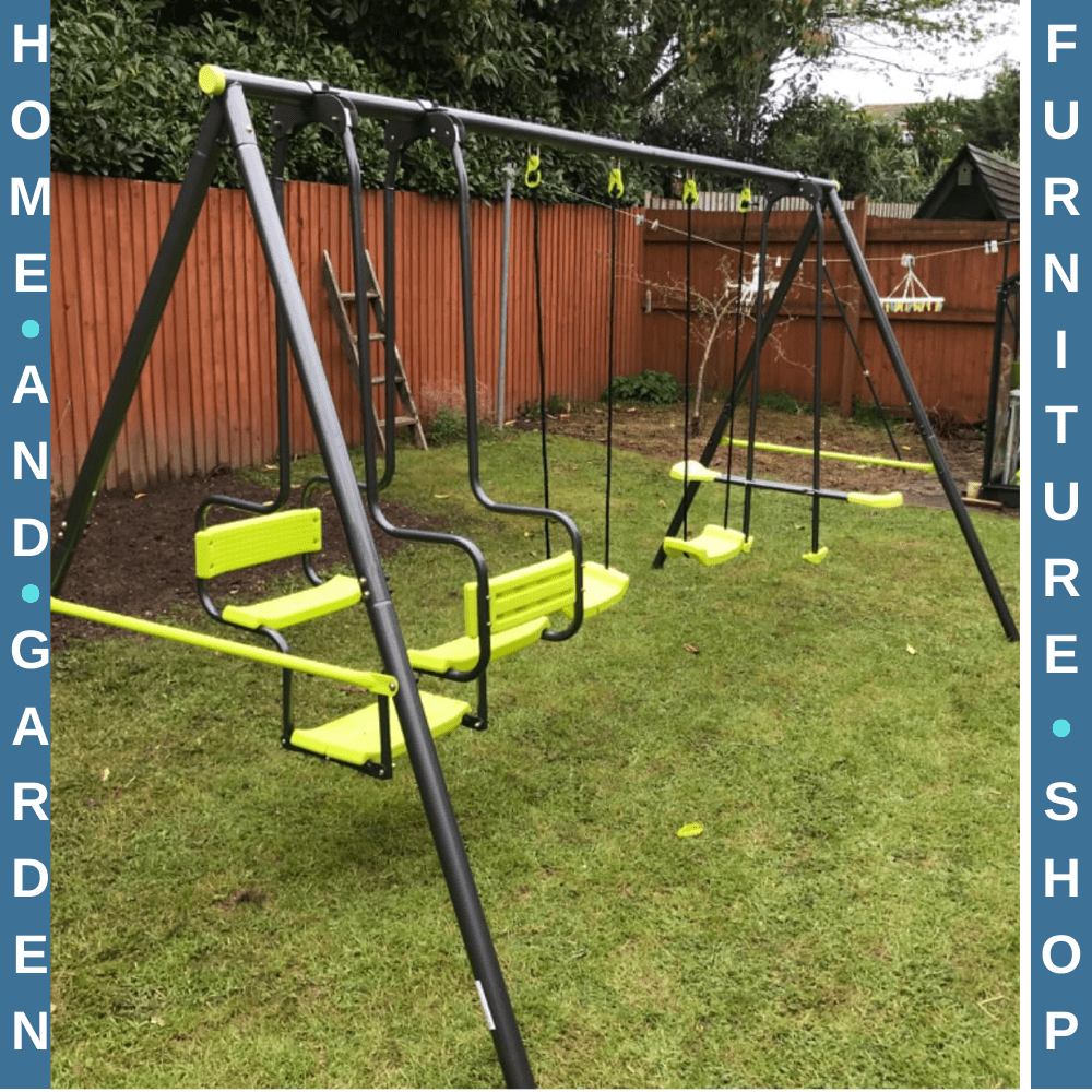 Metal Garden Swing Set with Double Swing and Glider Outdoor Kids Play Seat Frame - Home and Garden Furniture Shop - rustic - furniture