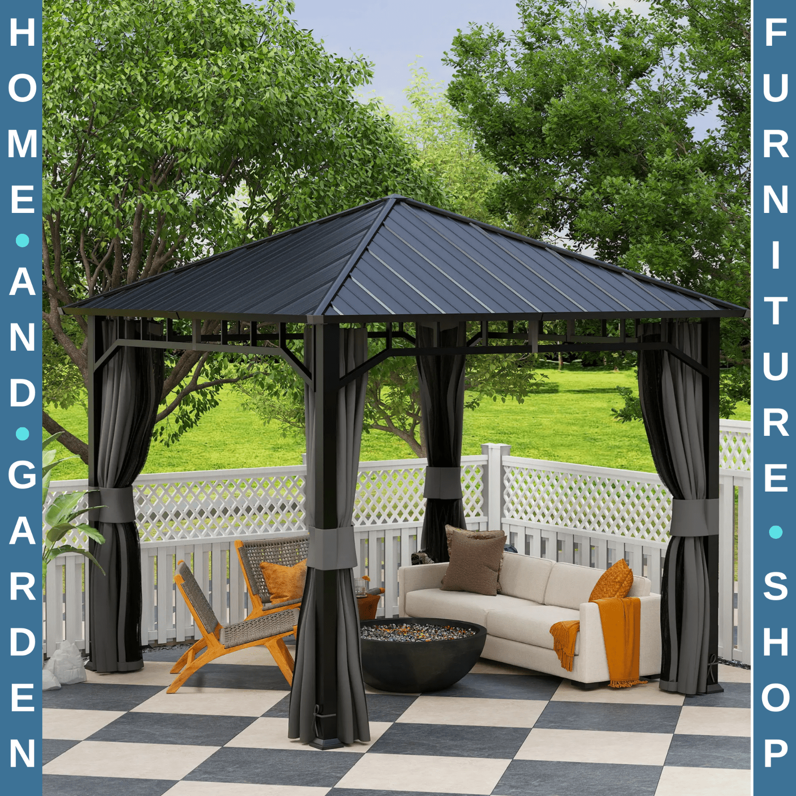 Metal Hardtop Gazebo with Sides Galvanised Steel Roof 3 x 3m Marquee Garden Tent - Home and Garden Furniture Shop - #rustic - furniture#