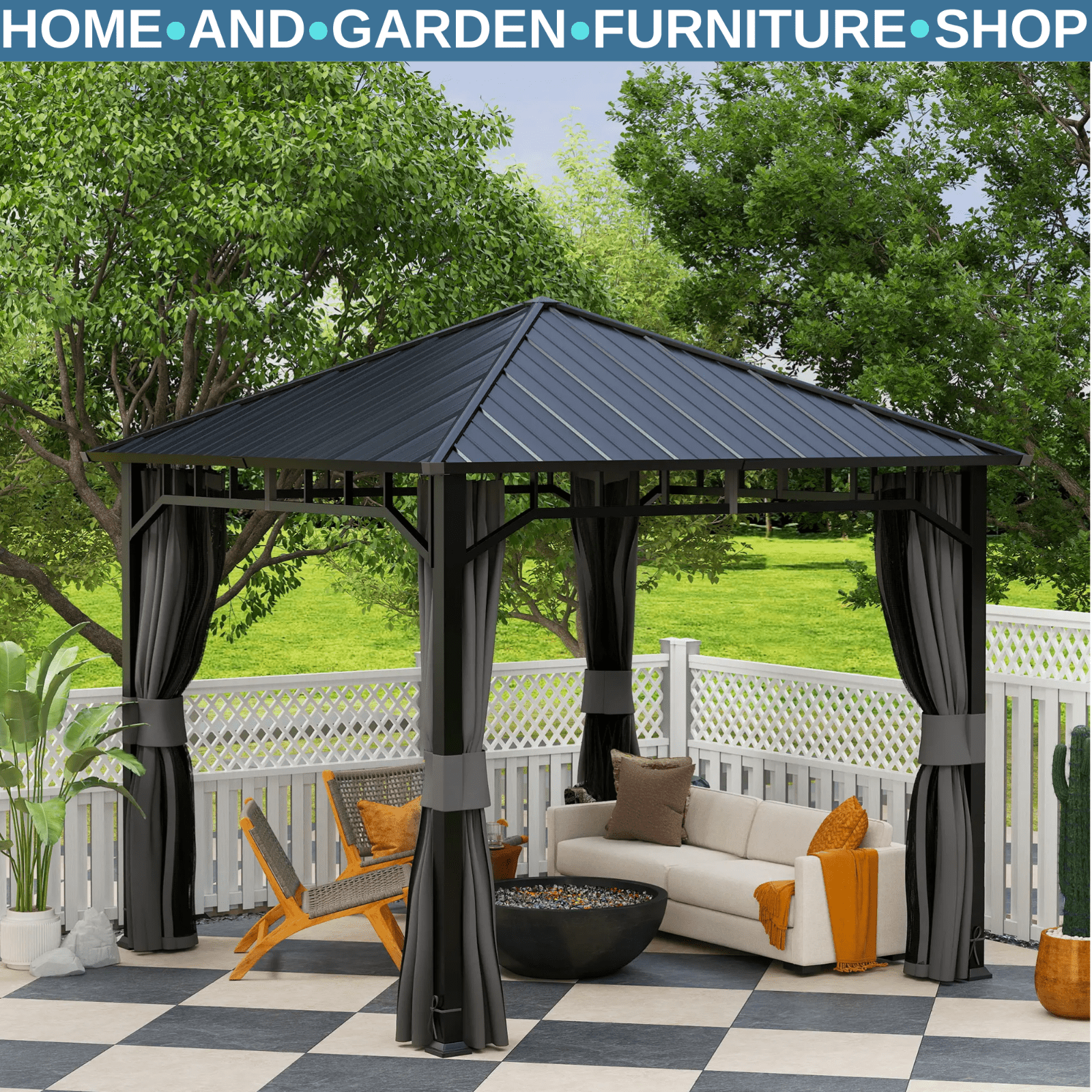 Metal Hardtop Gazebo with Sides Galvanised Steel Roof 3 x 3m Marquee Garden Tent - Home and Garden Furniture Shop - #rustic - furniture#