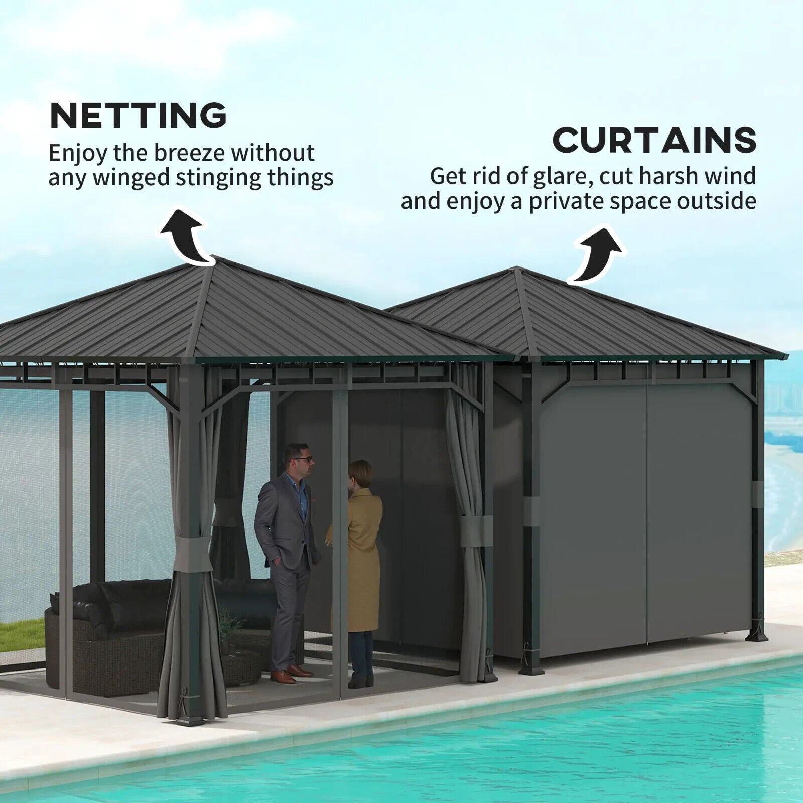 Metal Hardtop Gazebo with Sides Galvanised Steel Roof 3 x 3m Marquee Garden Tent - Home and Garden Furniture Shop - #rustic - furniture#