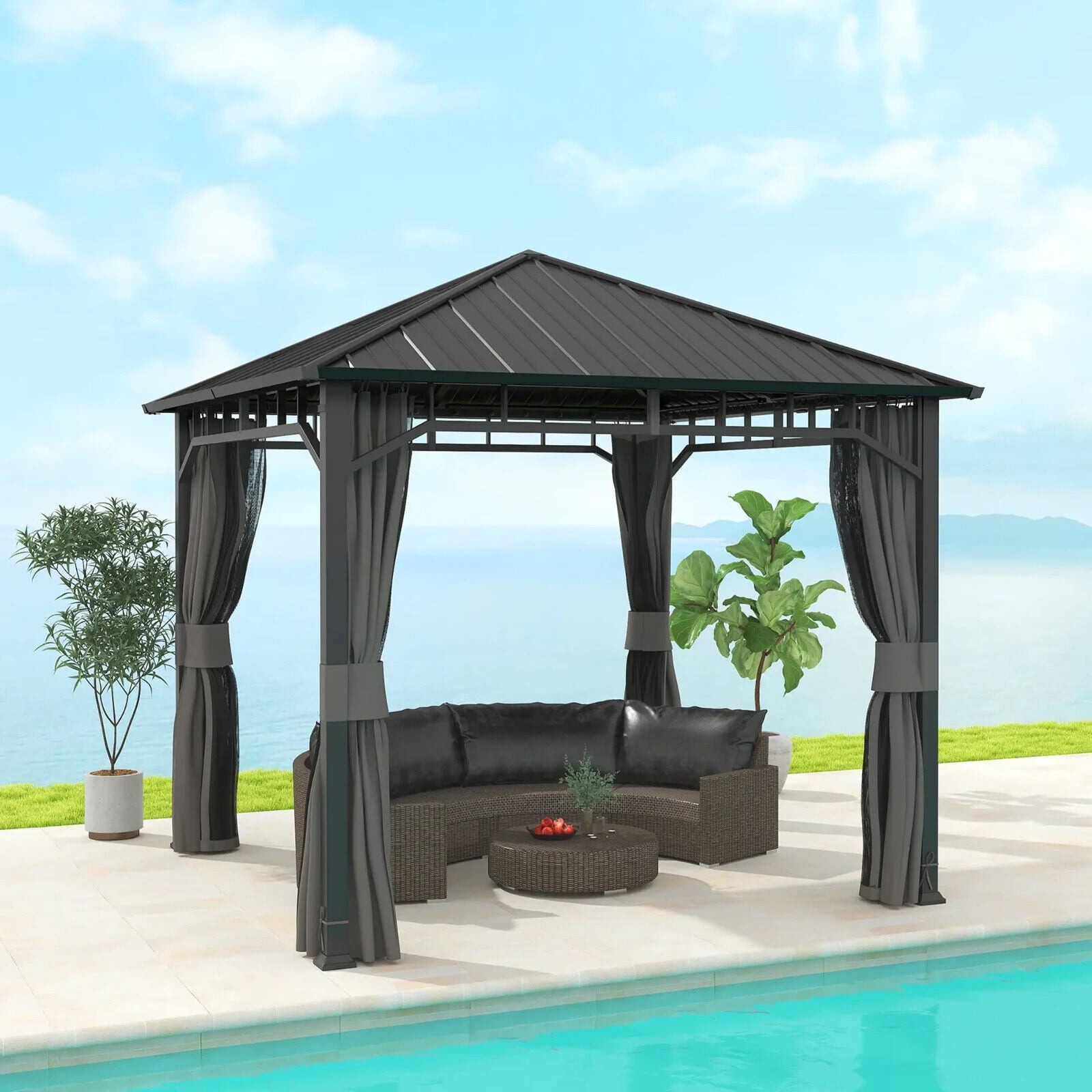 Metal Hardtop Gazebo with Sides Galvanised Steel Roof 3 x 3m Marquee Garden Tent - Home and Garden Furniture Shop - #rustic - furniture#