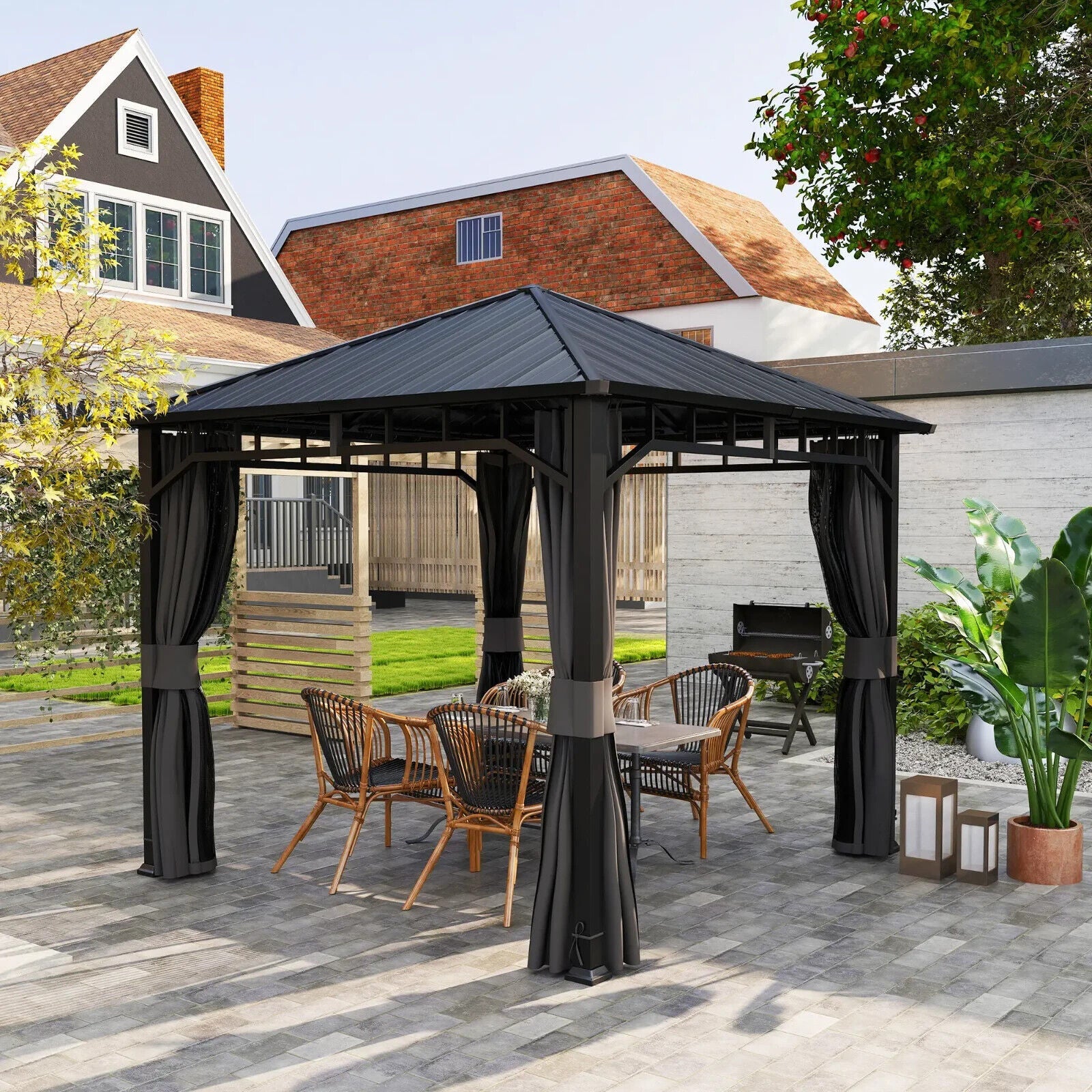 Metal Hardtop Gazebo with Sides Galvanised Steel Roof 3 x 3m Marquee Garden Tent - Home and Garden Furniture Shop - #rustic - furniture#