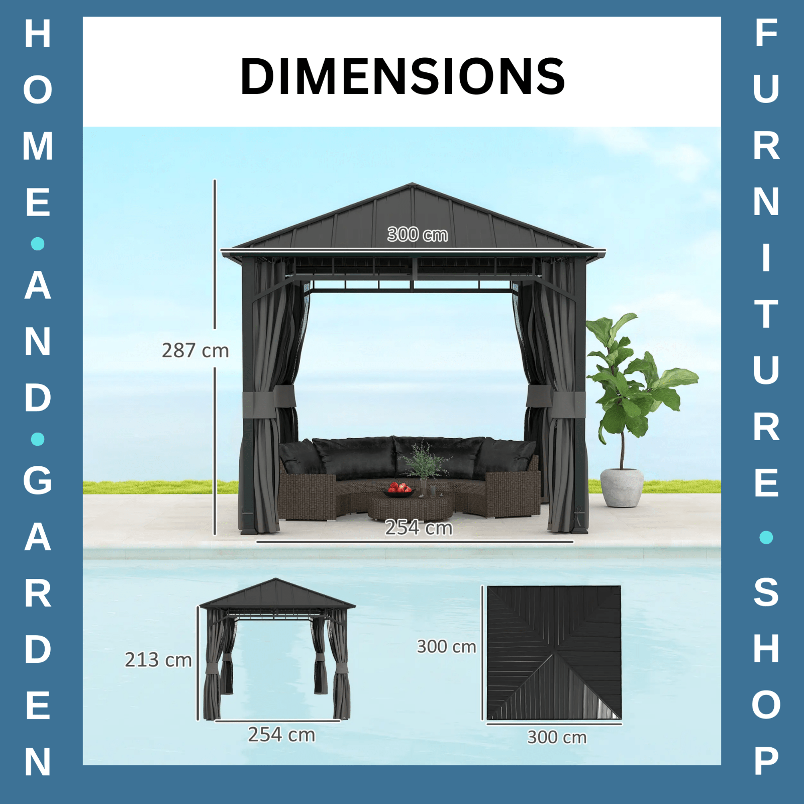 Metal Hardtop Gazebo with Sides Galvanised Steel Roof 3 x 3m Marquee Garden Tent - Home and Garden Furniture Shop - #rustic - furniture#